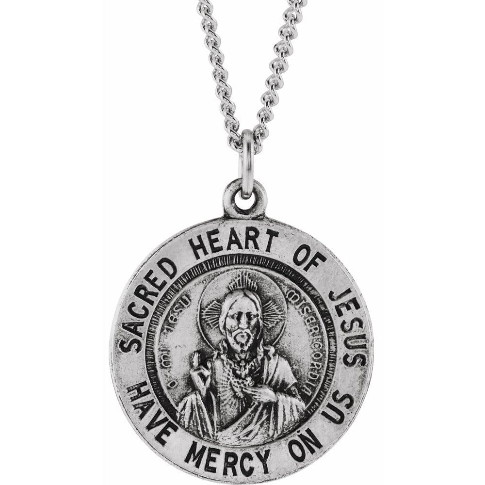 Sonia Jewels 18.5mm Round Sacred Heart of Jesus Charm Pendant Necklace - Religious Jewelry for Women, Gift for Baptism, First Communion & Catholic Faith