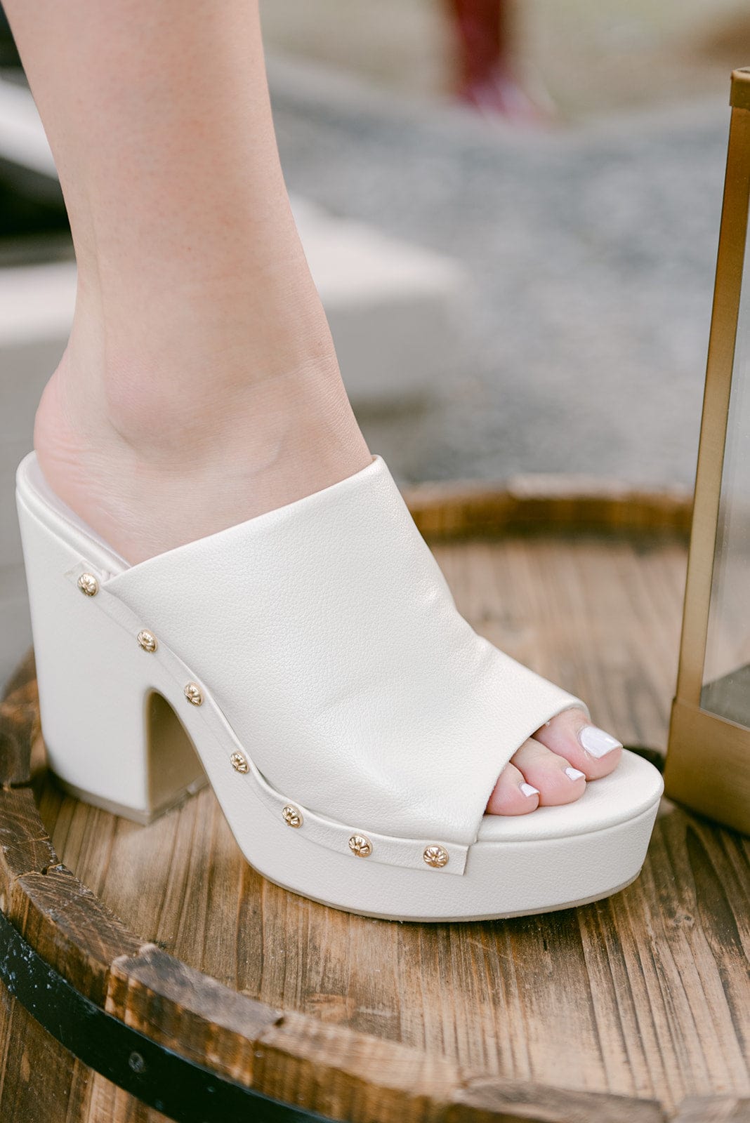 Ivory Studded Platform Heels for Women - Stylish Chunky High Heel Sandals for Parties, Weddings & Night Out | Comfortable Dress Shoes with Rhinestone Decorations