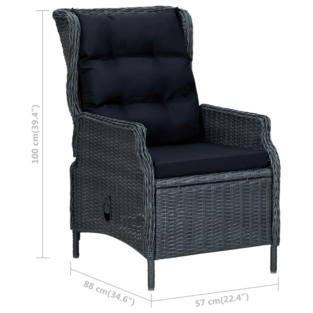 Premium 9-Piece Patio Dining Set with Adjustable Reclining Chairs - Dark Gray Poly Rattan Outdoor Furniture Set with Acacia Wood Table & Thick Cushions - Perfect for Garden, Backyard, Balcony or Poolside Relaxation