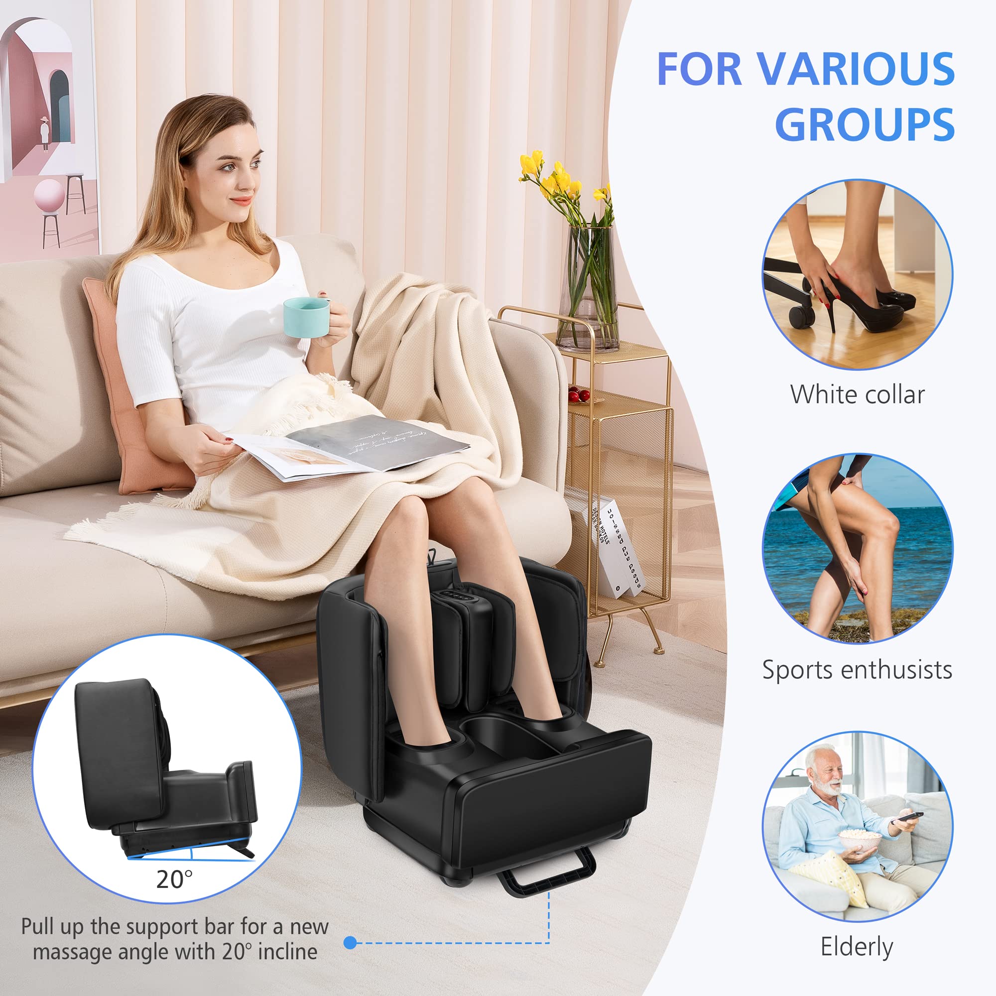COMFIER 2-in-1 Shiatsu Foot Massager with Heat & Ottoman Foot Rest - Kneading, Vibration, Compression Massage for Feet, Ankles, Calves & Legs - Relieve Muscle Pain & Fatigue - Perfect for Home, Office & Post-Workout Recovery