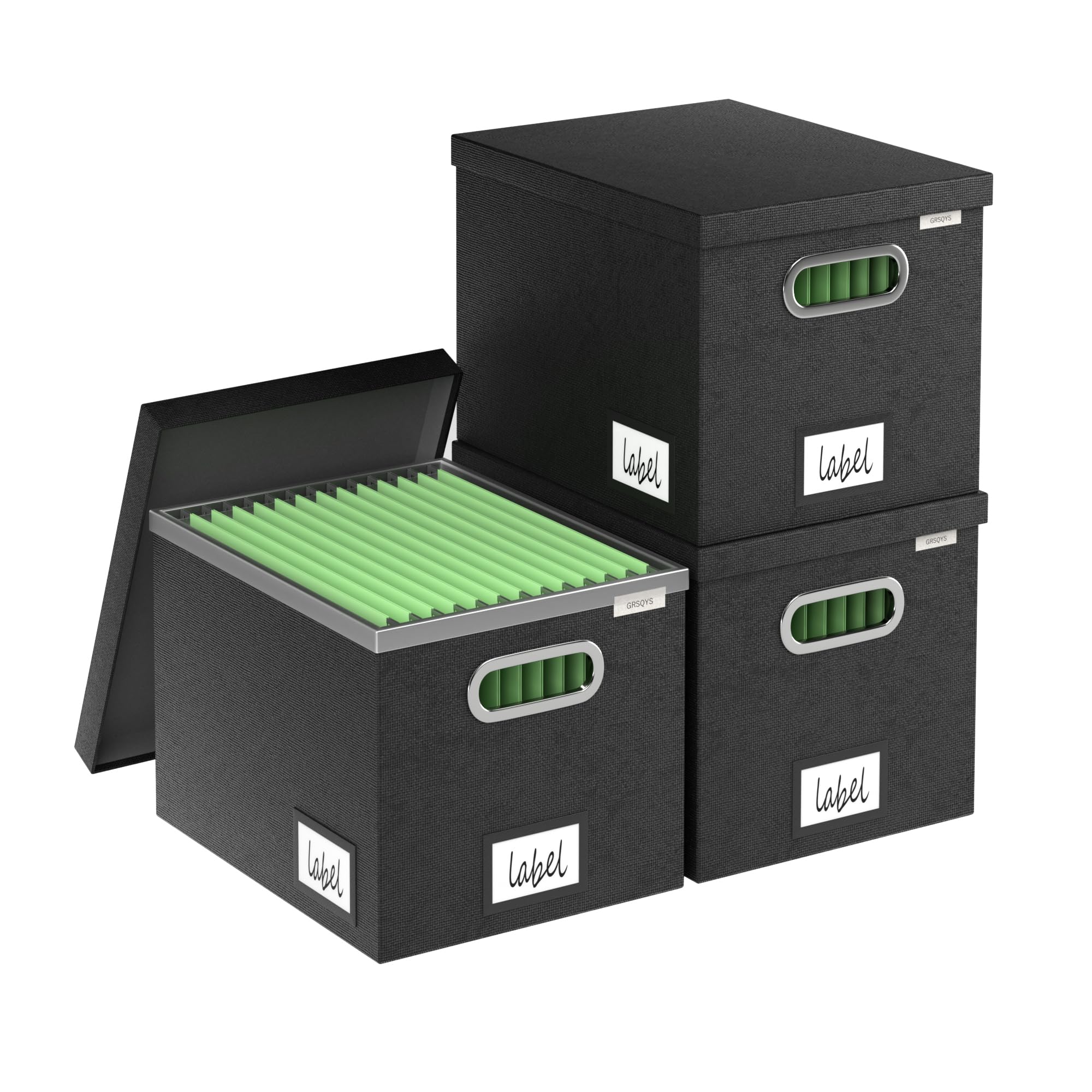 3-Pack Black Hanging File Organizer Box with Lid - 13.2 x 10.1 x 10.1 Inch Decorative Storage Box for Office, Home, or School - Durable Plastic Frame File Box for Documents, Papers, and Folders