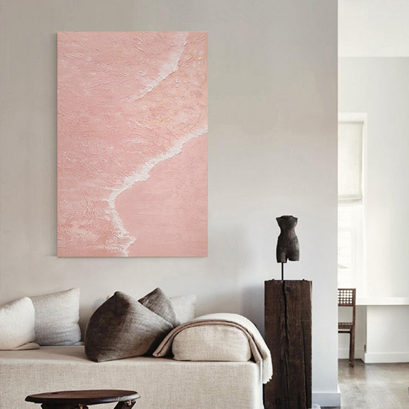 Original Hand Painted Pink Seashore Acrylic Mixed Media Canvas Wall Art - Perfect for Beach House Decor, Living Room & Bedroom Wall Decorations