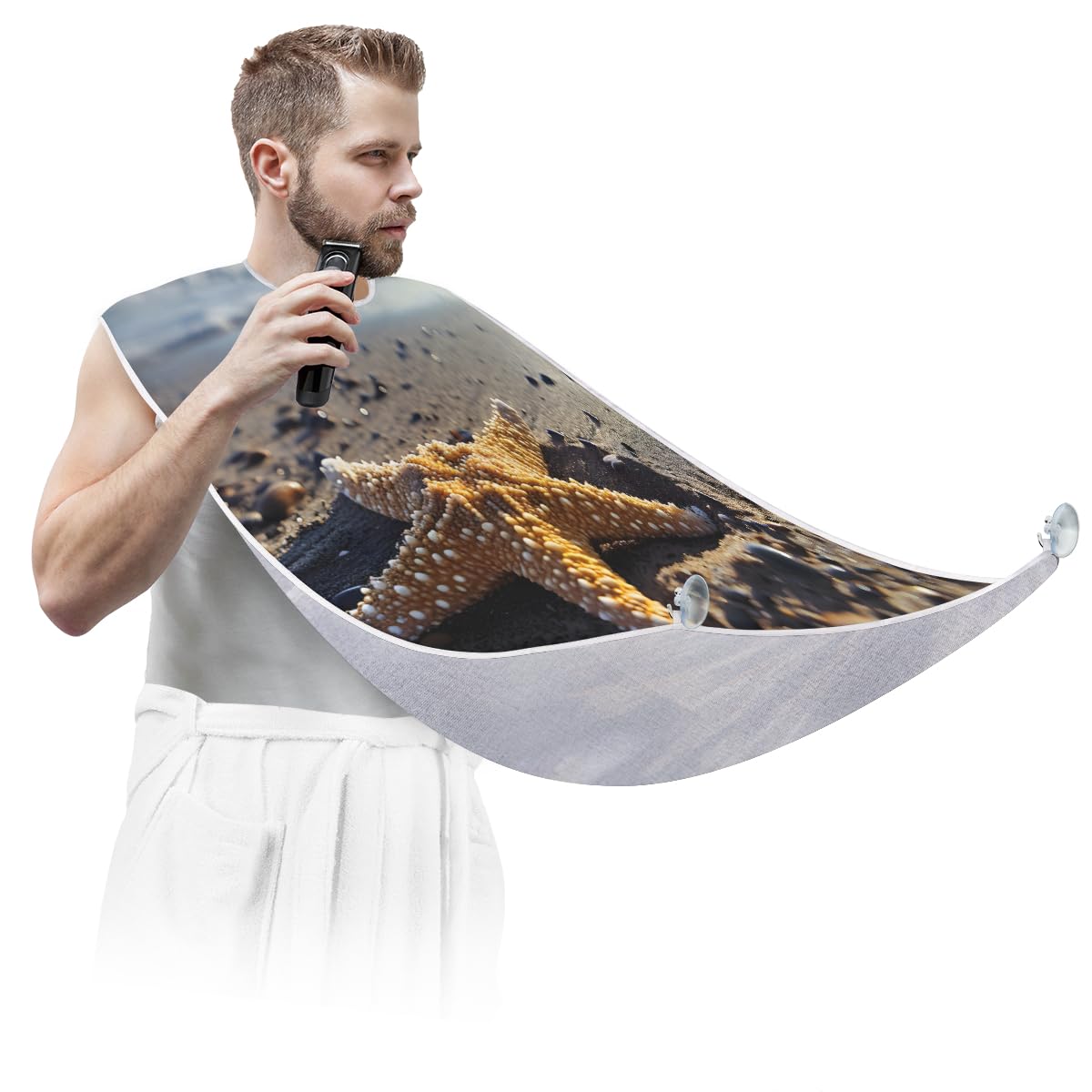 Men's Sea Starfish Beard Shaving Bib - Waterproof Hair Dye & Makeup Apron for Barbers, Stylists & Home Grooming - Sink Hair Catcher & Beard Trimming Accessory - Perfect Gift for DIY Haircuts & Salon Professionals