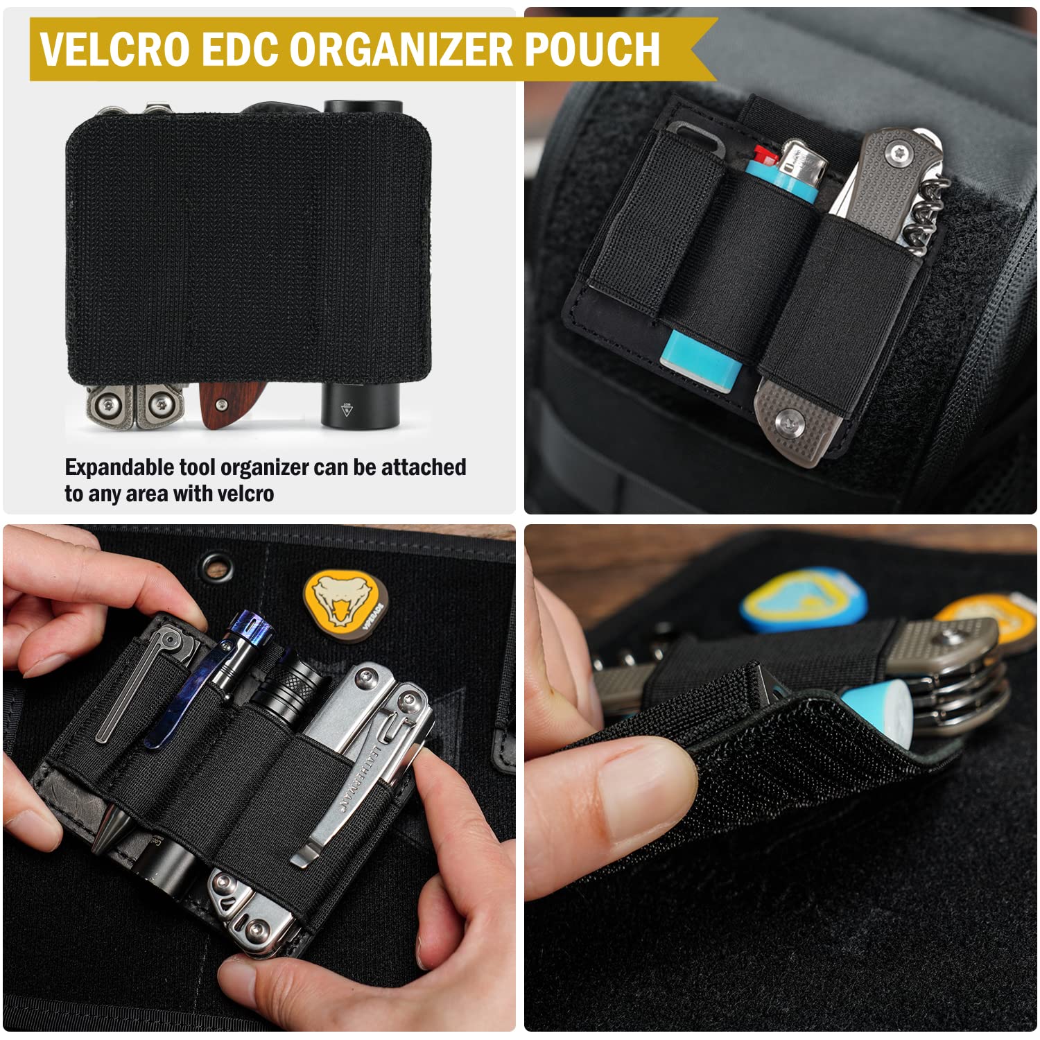 Viperade PL7 EDC Organizer Pouch - Elastic Tactical Gear Holder with Hook & Loop Closure for Backpack, Vest & Everyday Carry Bag | Perfect for Outdoor, Hiking, Camping & Military Use