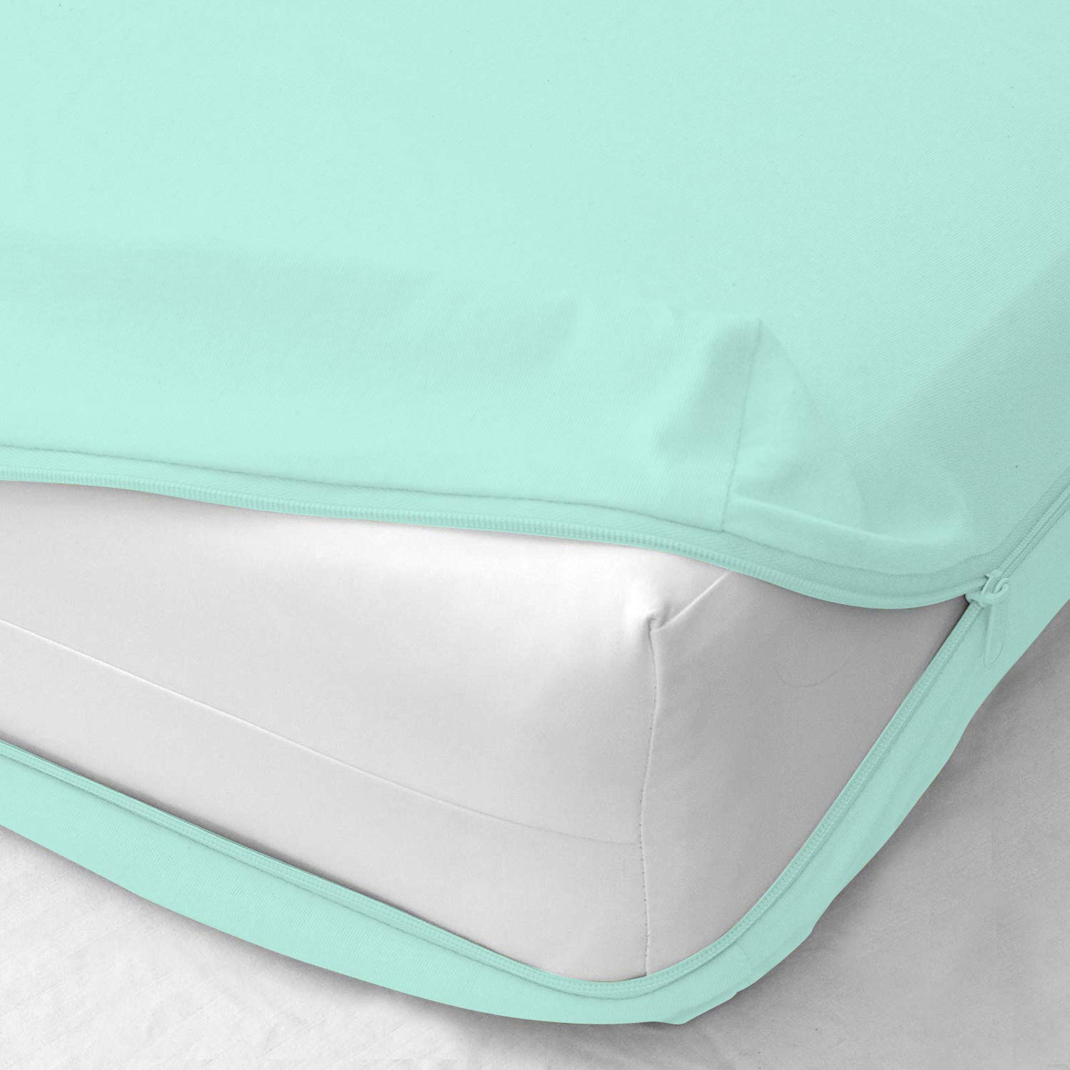 100% Egyptian Cotton Mattress Cover Queen Size - Breathable Zippered Encasement, Aqua Blue | Hypoallergenic Bedding Protection for Allergies & Dust Mites | Perfect for Guest Rooms, Dorms & Luxury Hotels
