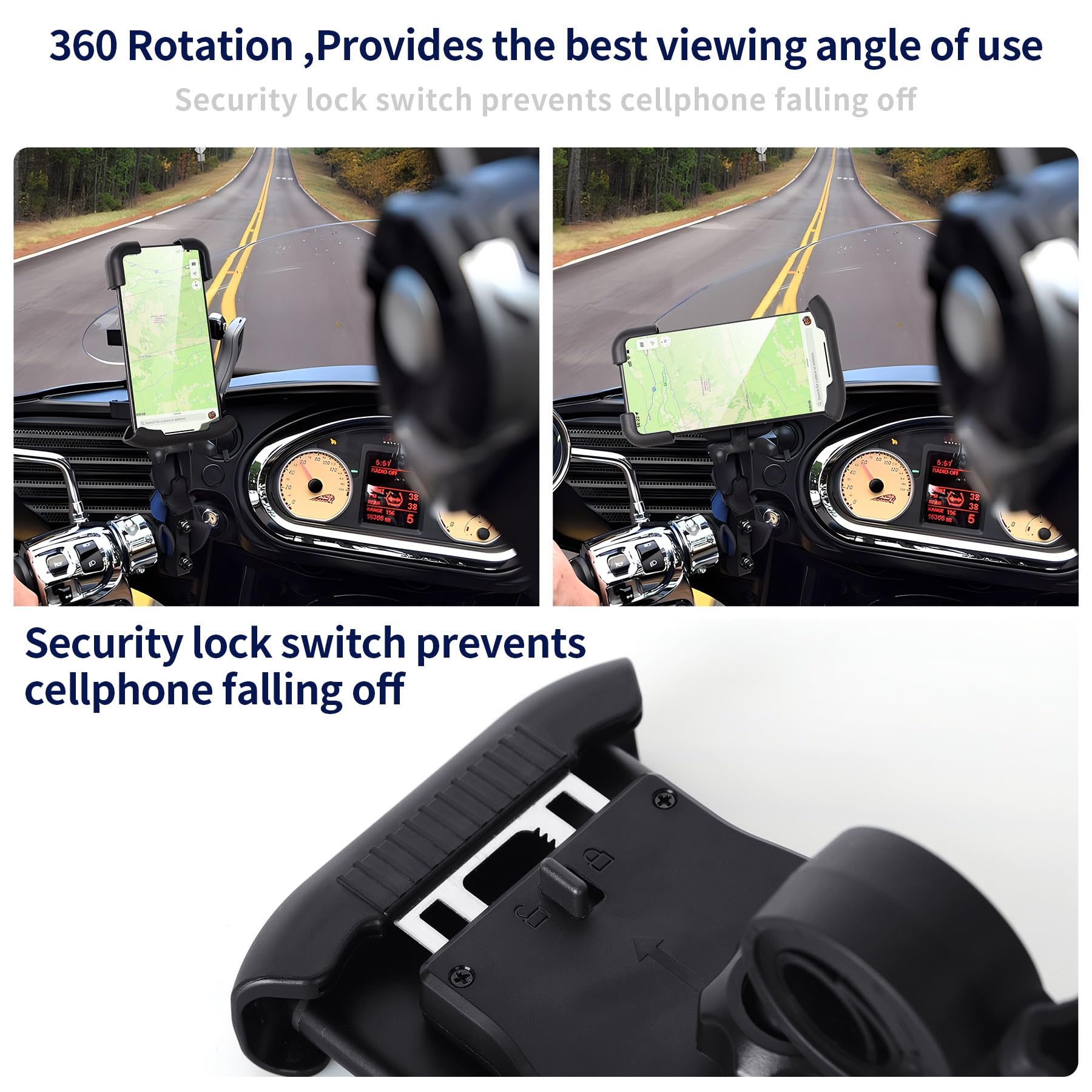 VATAPO Motorbike Phone Mount - Universal Bike/Scooter Phone Holder, Secure Cell Phone Clamp for 4.7-7.2