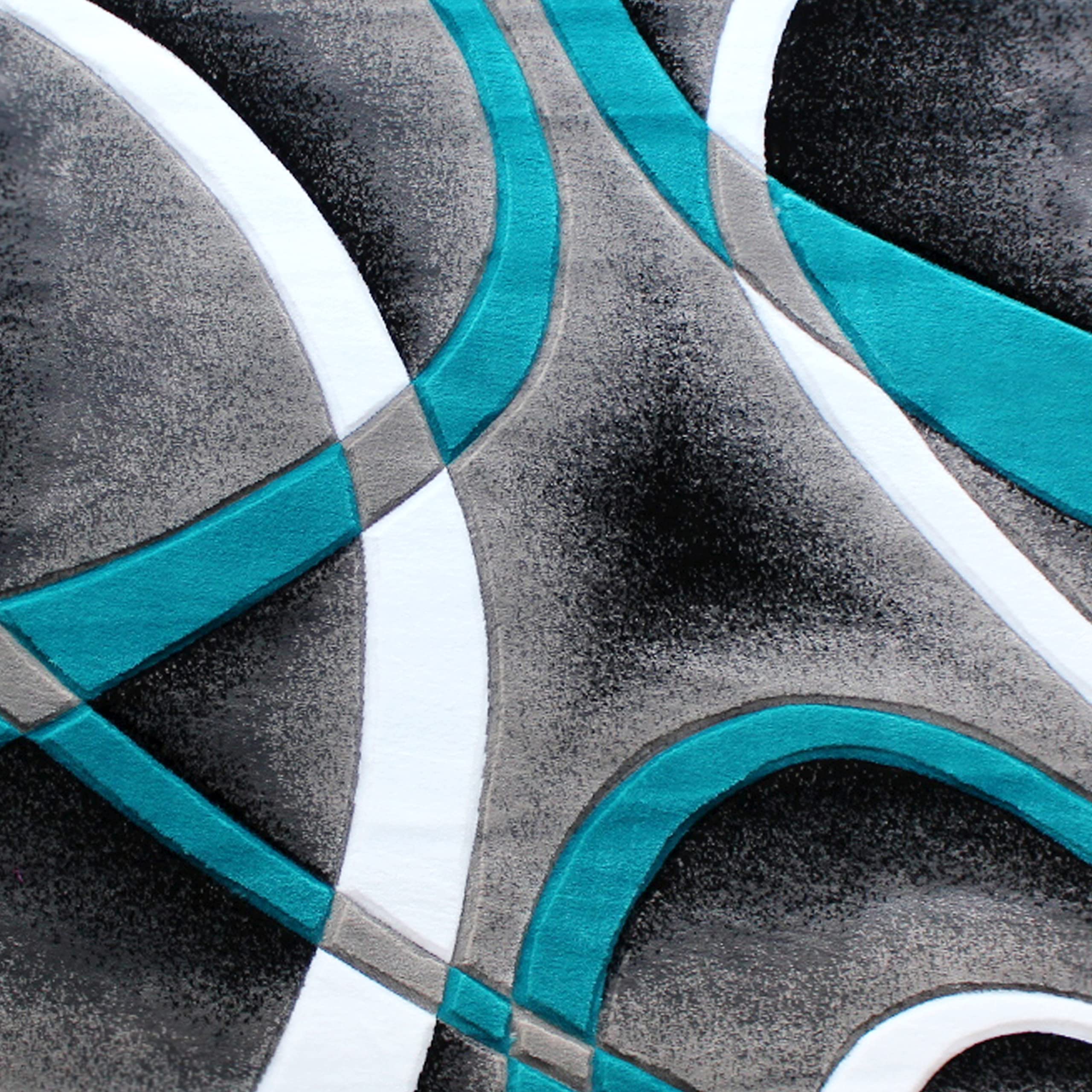 Flash Furniture Atlan Collection Abstract High Pile Turquoise Olefin Area Rug - 5' Round Non-Slip Jute Backing - Perfect for Hallway, Entryway, Bedroom & Living Room Decor