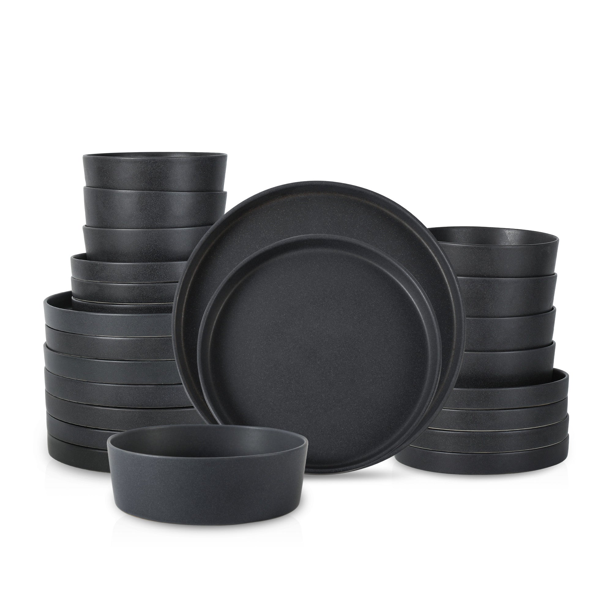 Premium Stoneware Dinnerware Set - 16-Piece Charcoal Gray Porcelain Tableware for Everyday Use & Formal Dining | Durable, Microwave & Dishwasher Safe