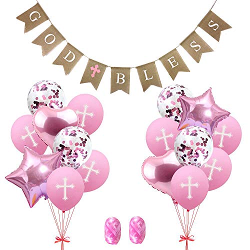 God Bless Baptism Decorations - Cross Balloons, First Communion & Confirmation Party Supplies - Perfect for Baby Showers, Baptism Celebrations & Religious Events