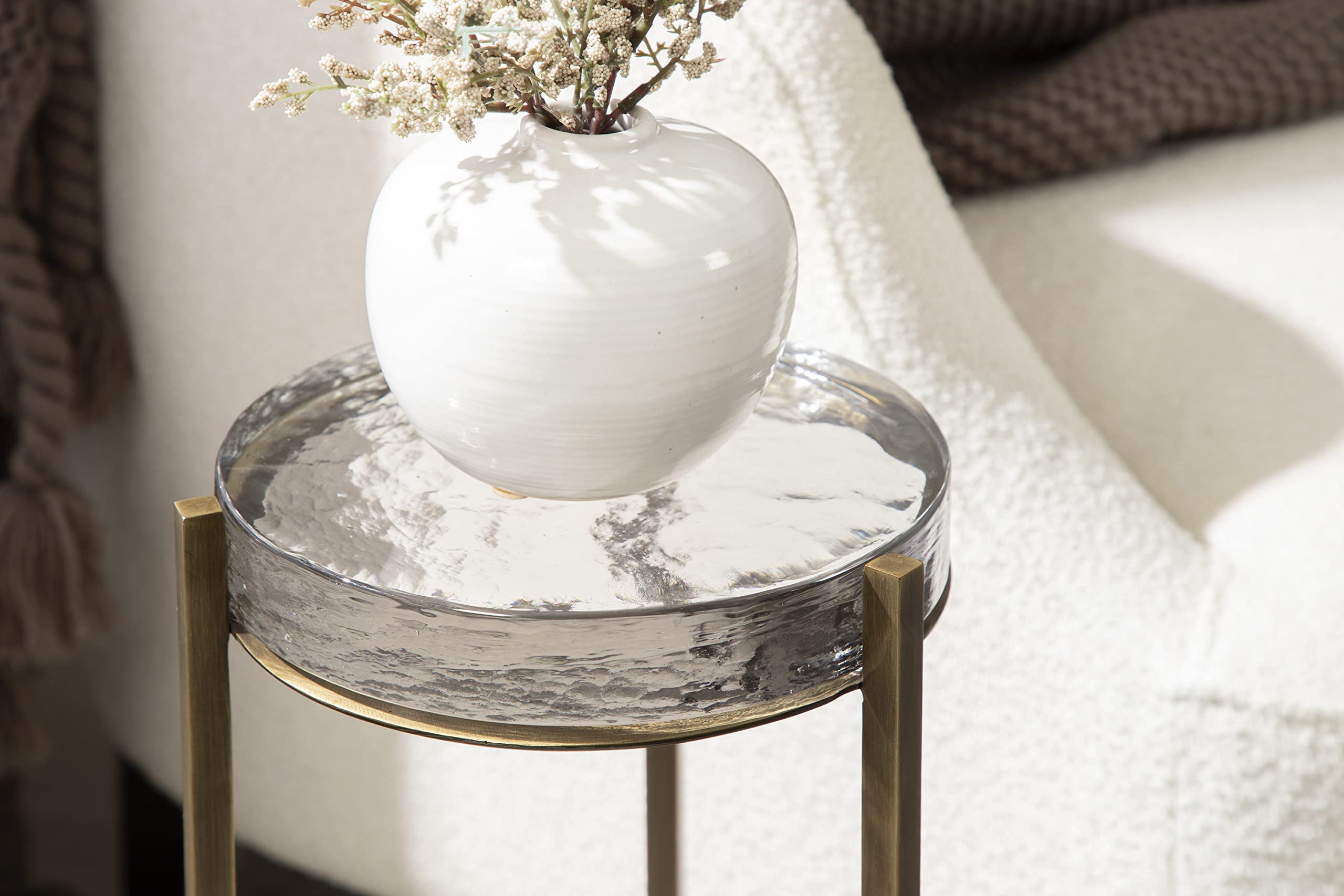 Kate & Laurel Aguilar Modern Brass Drink Table with Clear Glass Top - 9x9x23 Inches, Small Accent Table for Living Room, Bedroom, or Office - Perfect for Cocktails, Coffee, and Decor