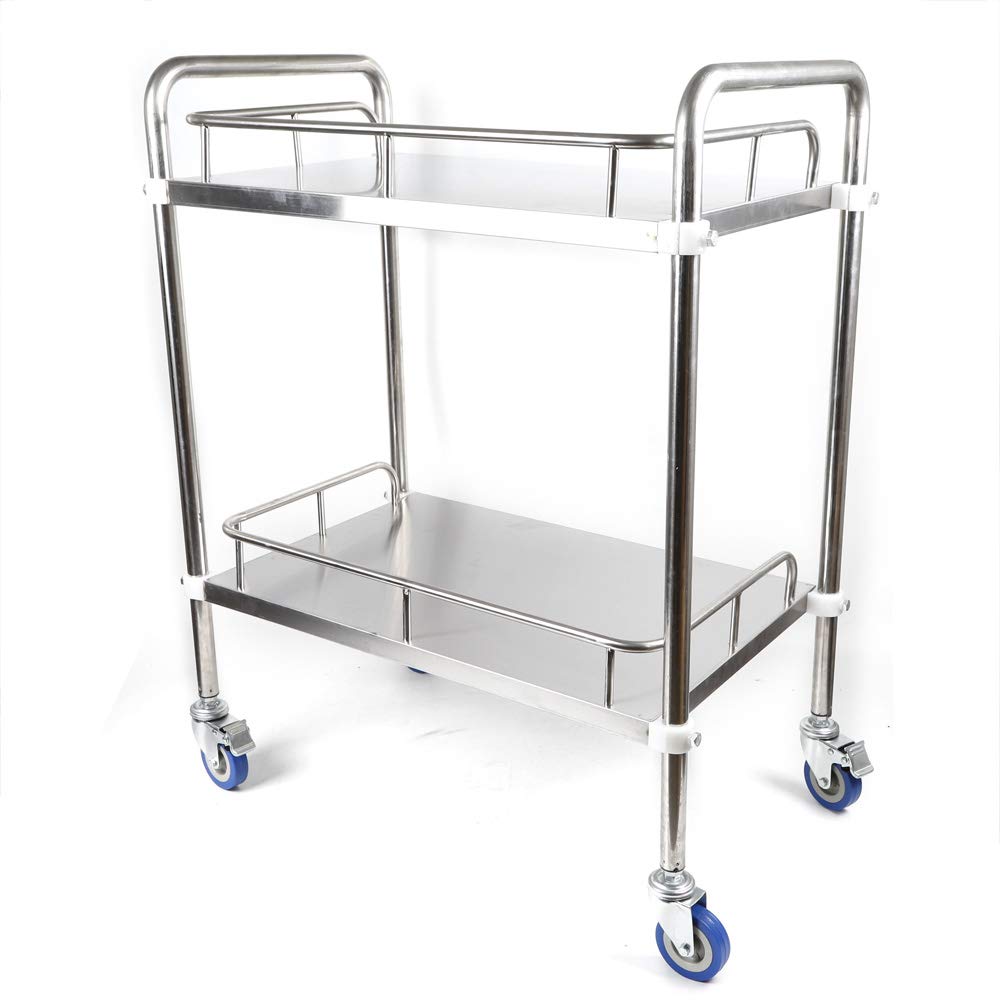 2-Tier Stainless Steel Rolling Cart - Heavy Duty Mobile Utility Cart with Wheels for Kitchen, Serving, Delivery & Storage (22.4