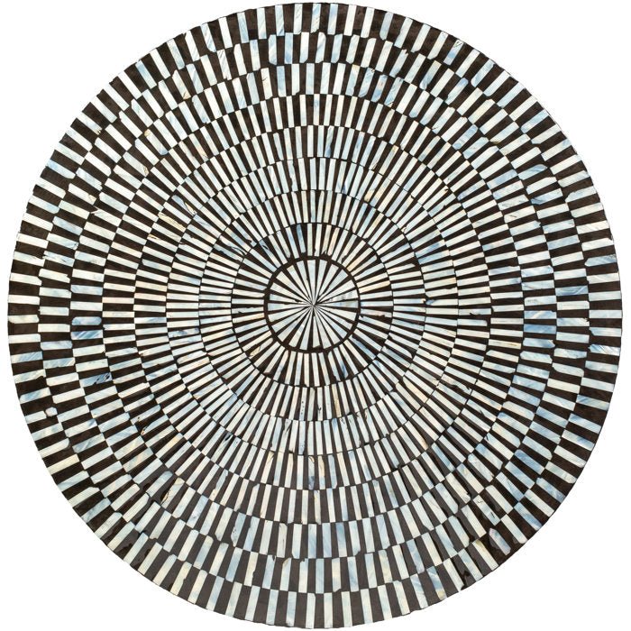 Handmade Bone Inlay Round Coffee Table - Black & Cream - Boho Chic Home Decor for Living Room, Bedroom & Office