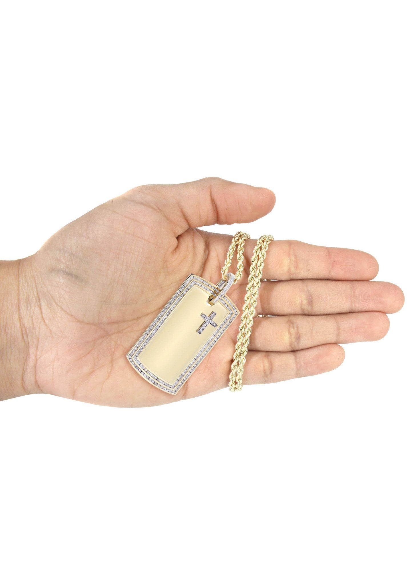 10K Yellow Gold Dog Tag Diamond Necklace for Men & Women | 3.07 Carats Real Diamond Pendant | Perfect Gift for Anniversary, Birthday & Valentine's Day
