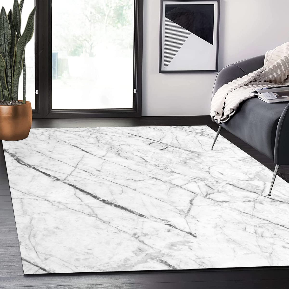 Luxury 5x8 Shaggy Soft Area Rug - Rustic Cream Grey Marble Pattern Non-Shedding Washable Carpet for Living Room, Bedroom, Dining Room | Art Deco Farmhouse Decor Indoor Floor Mat for Kitchen & Laundry Runners | Cozy Home Decor & Pet-Friendly Floor Covering