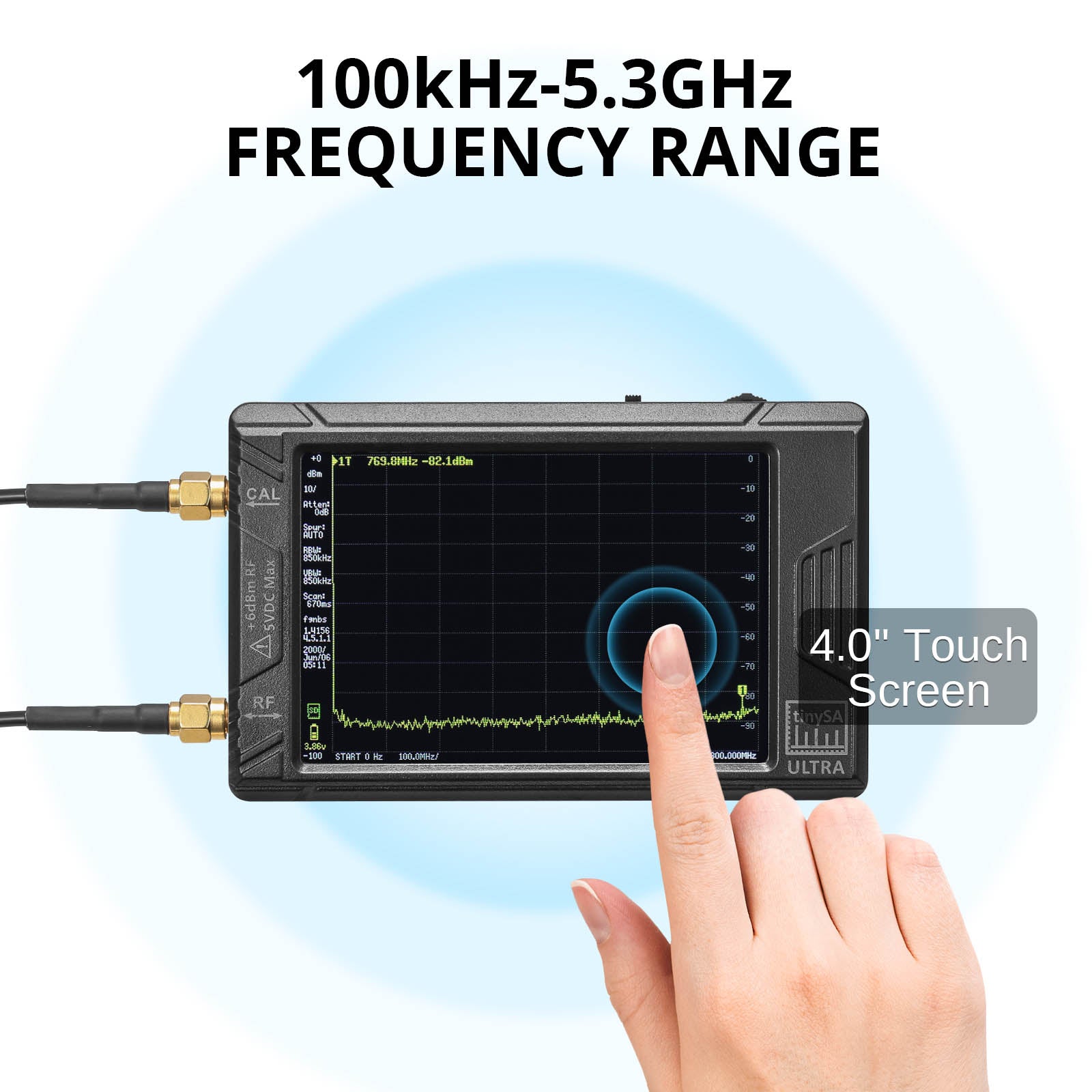 TinySA Ultra Spectrum Analyzer & Antenna Analyzer - 100kHz to 5.3GHz RF Analyzer with PC Connectivity, 4.0
