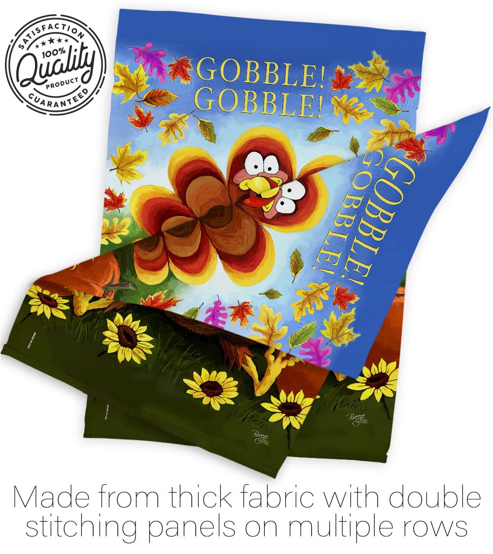 Breeze Decor H113051 Thanksgiving Gobble Fall Decorative Vertical House Flag - Thick Fabric Large Outdoor Banner for Seasonal Holiday Decor