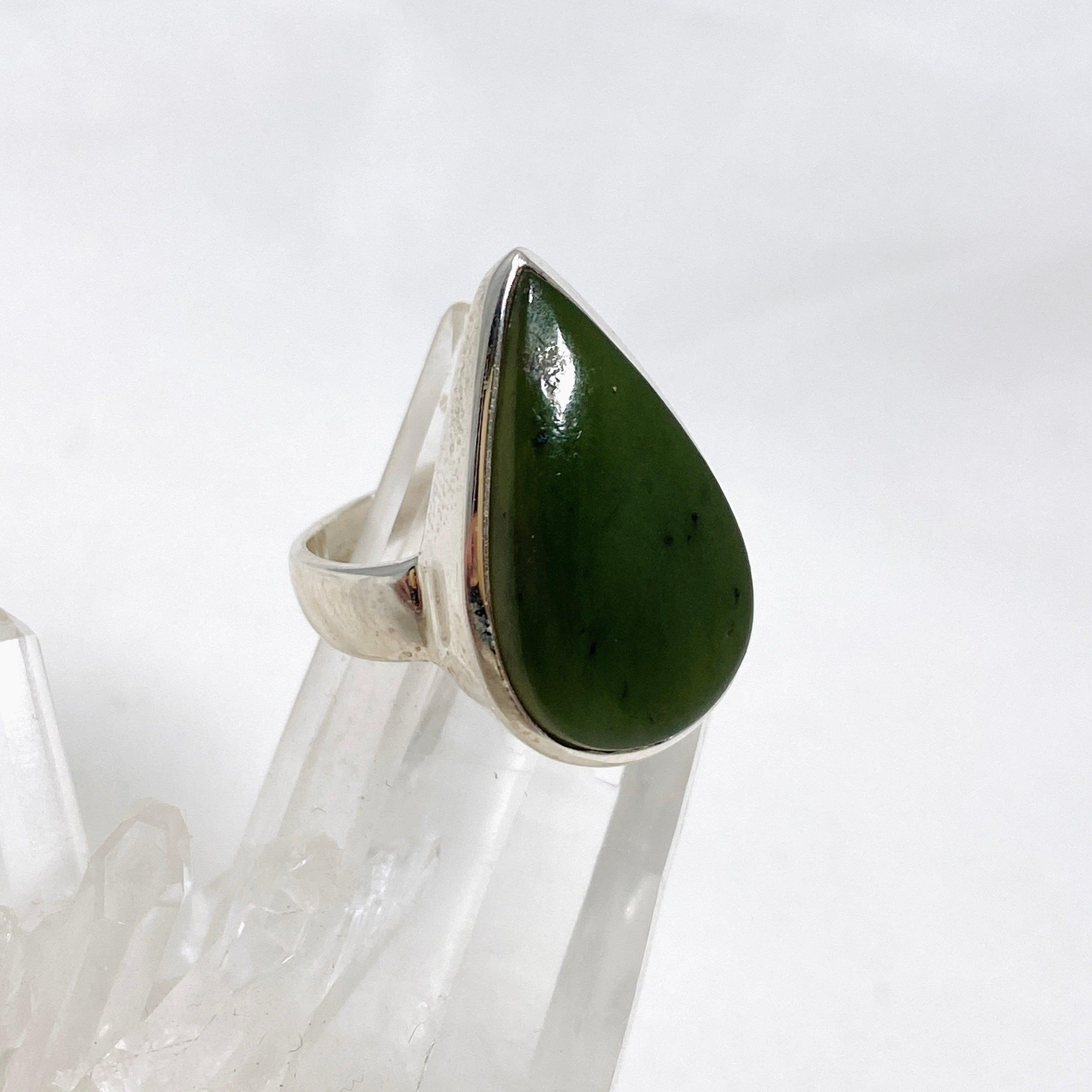 Siberian Jade Nephrite Teardrop Ring - Size 9.5 PRGJ405 - Elegant Jewelry for Women, Perfect for Weddings, Parties & Special Occasions
