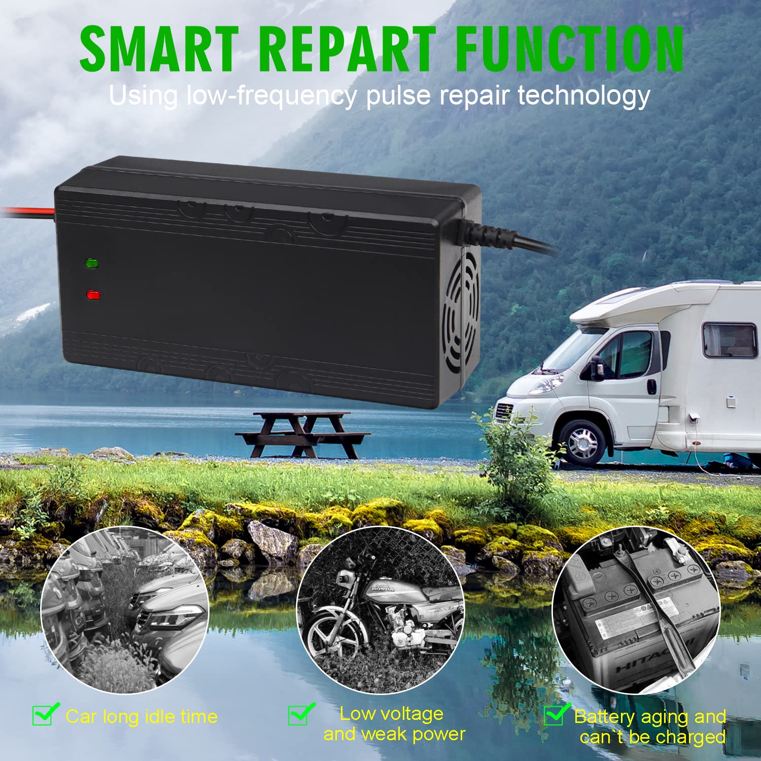 12V 10A LiFePO4 Battery Charger 14.6V - Smart Charger & Maintainer for Lithium Iron Phosphate Deep Cycle Batteries - Perfect for RVs, Boats, Solar Systems & Automotive Applications
