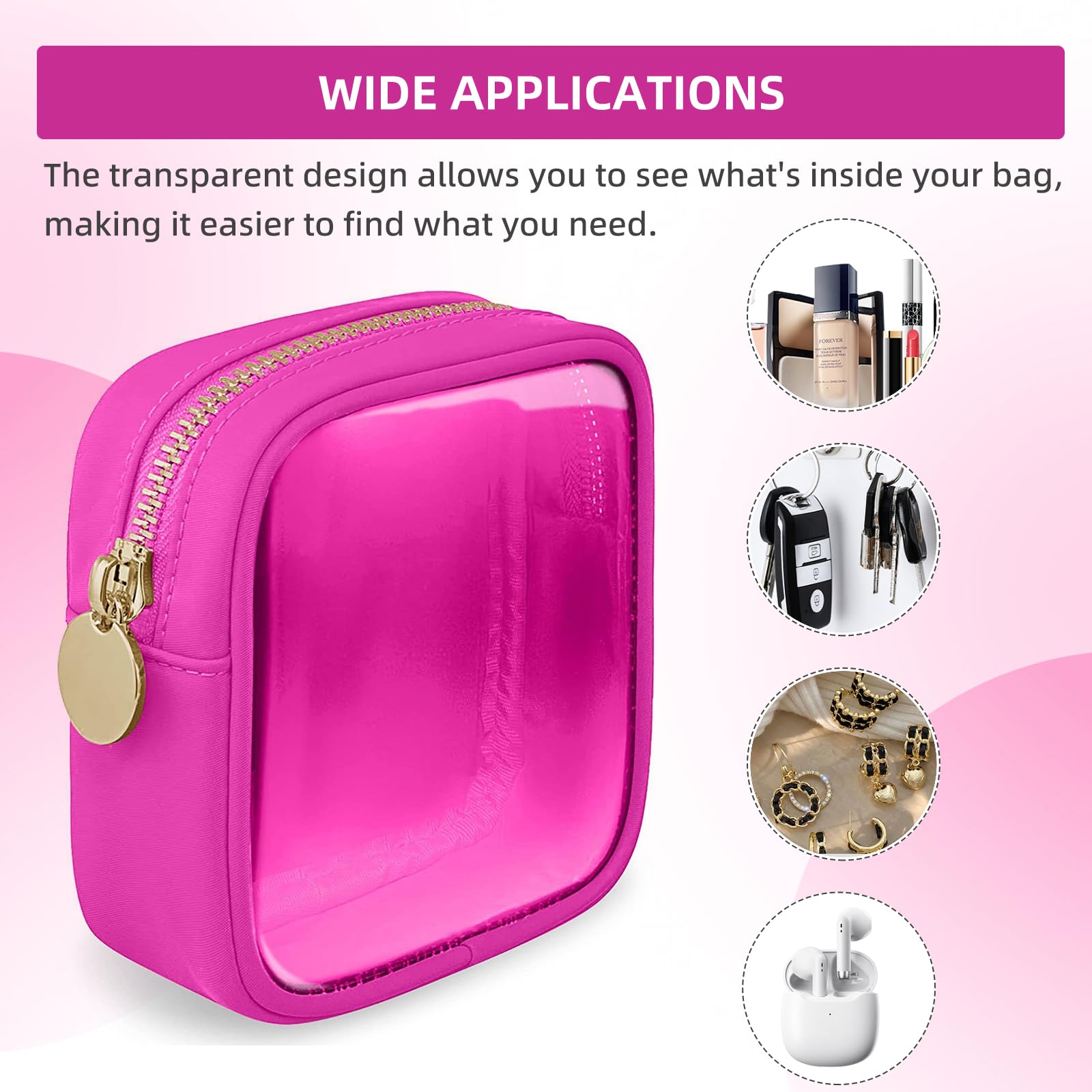 2PCS Mini Clear Makeup Bag for Women & Girls - Small Waterproof Cosmetic Travel Pouch Organizer, Nylon Toiletry Bag for Purse, Gym, Vacation & Everyday Use