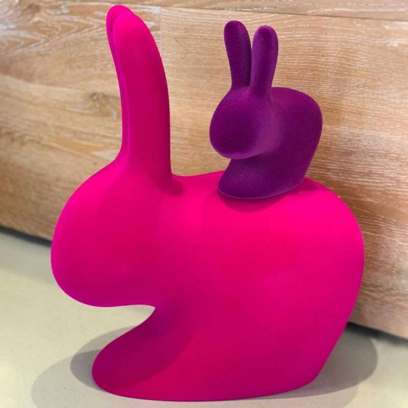 Qeeboo Velvet Rabbit Chair - Modern Kids Room Decor, Playroom Seating & Whimsical Nursery Furniture for Girls & Boys