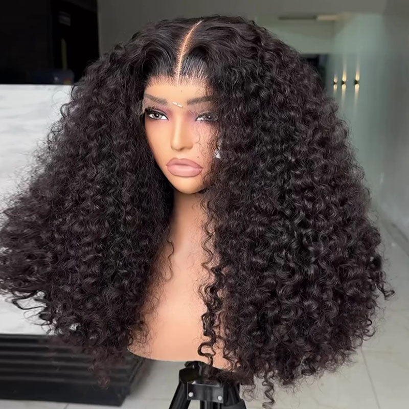 15A Grade Eullair Double Drawn Water Curly Human Hair Lace Frontal Wig - Pre Plucked Natural Black Wigs for Women | Perfect for Daily Wear, Parties & Special Occasions