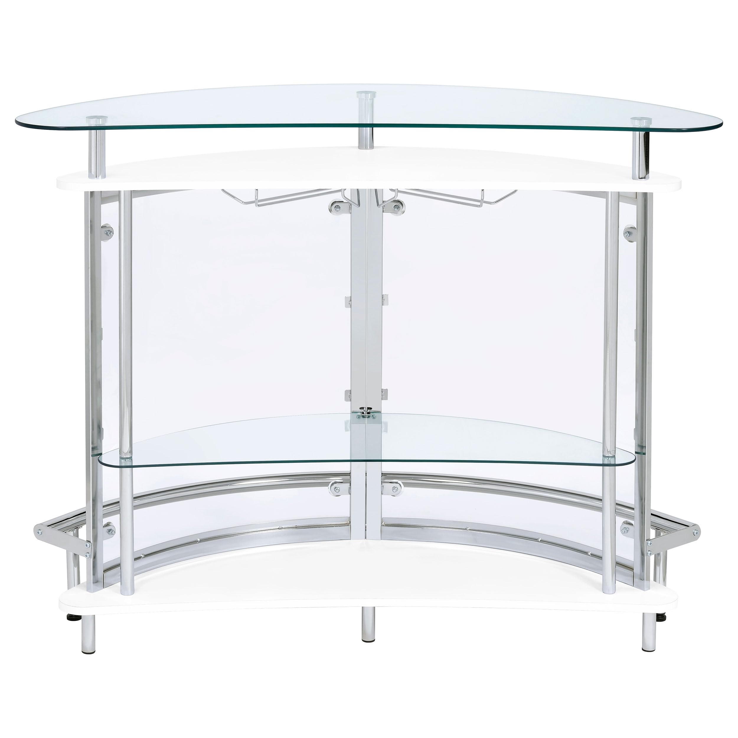 Modern White Freestanding Home Bar Cabinet with Glass Top, 2 Shelves & Wine Glass Rack - Coaster Home Furnishings Amarillo - Perfect for Living Room, Dining Room or Home Bar Setup