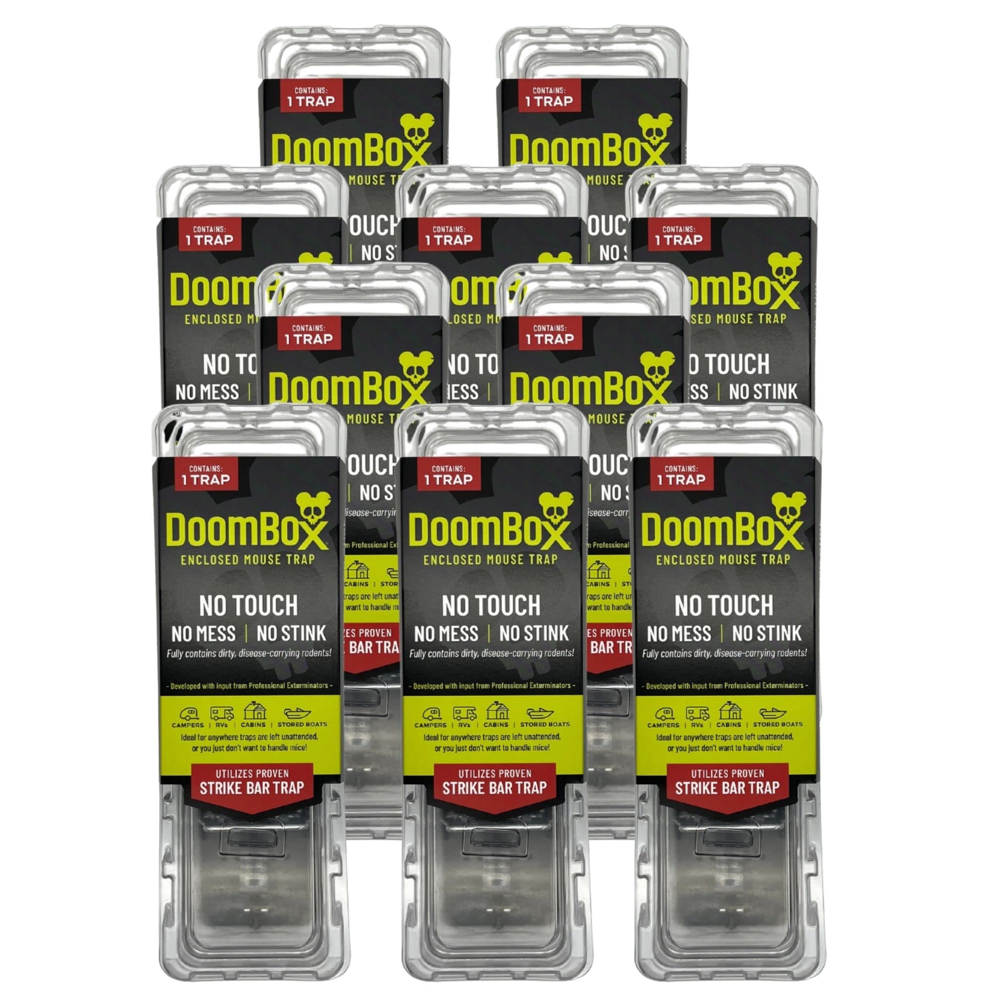 DoomBox™ Clear Enclosed Mouse Trap - Humane & Effective Rodent Control with Patented Click-It™ Closure | Safe for Kids & Pets | Child Resistant Certified | Made in USA (10 Pack) | Ideal for Home, Garage, Basement & Outdoor Use