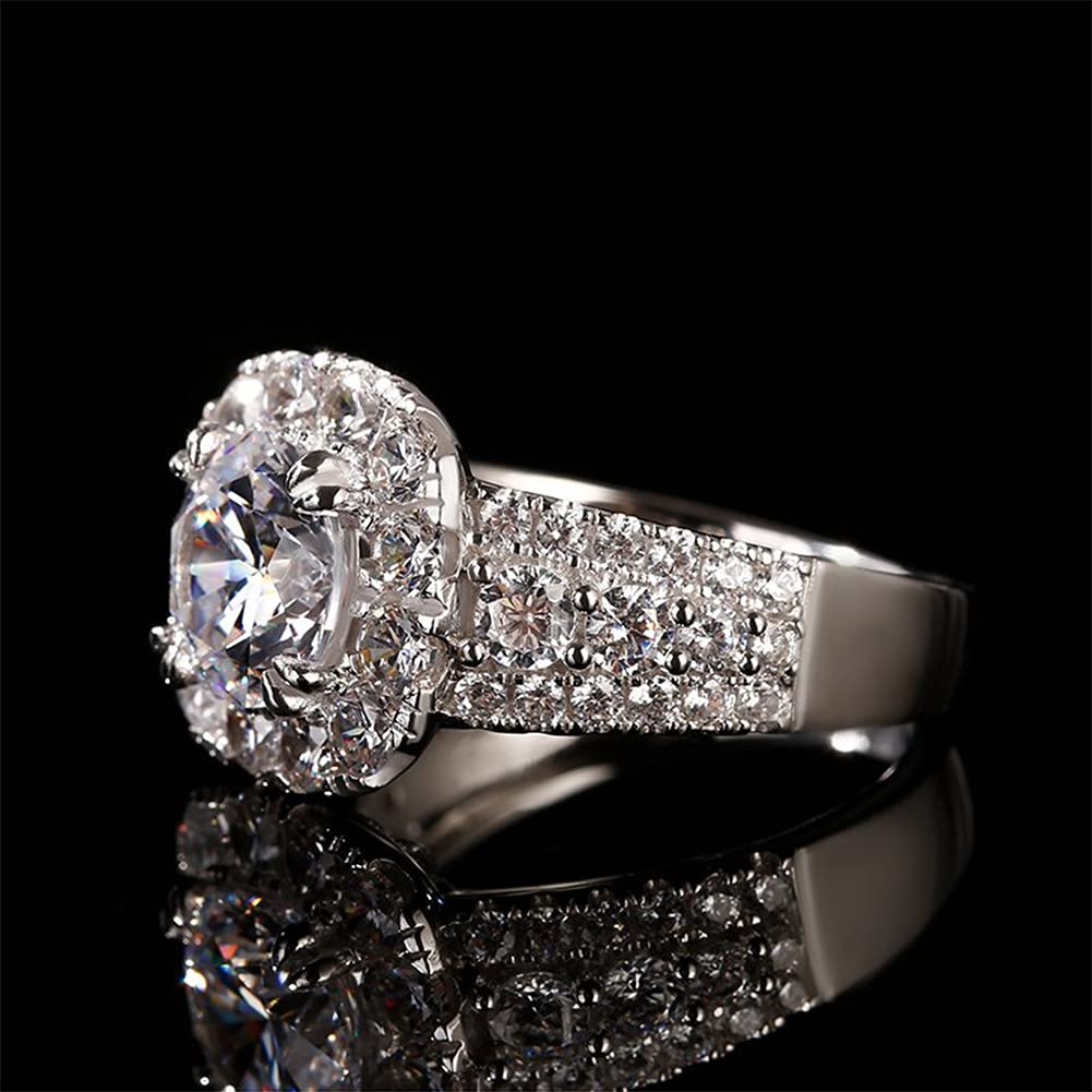 Jeulia 3.5 Carat Halo Round Cut Engagement Ring - 925 Sterling Silver CZ Solitaire Wedding Band for Women, Anniversary Promise Ring with Jewelry Gift Box - Perfect for Proposals, Weddings & Romantic Gifts