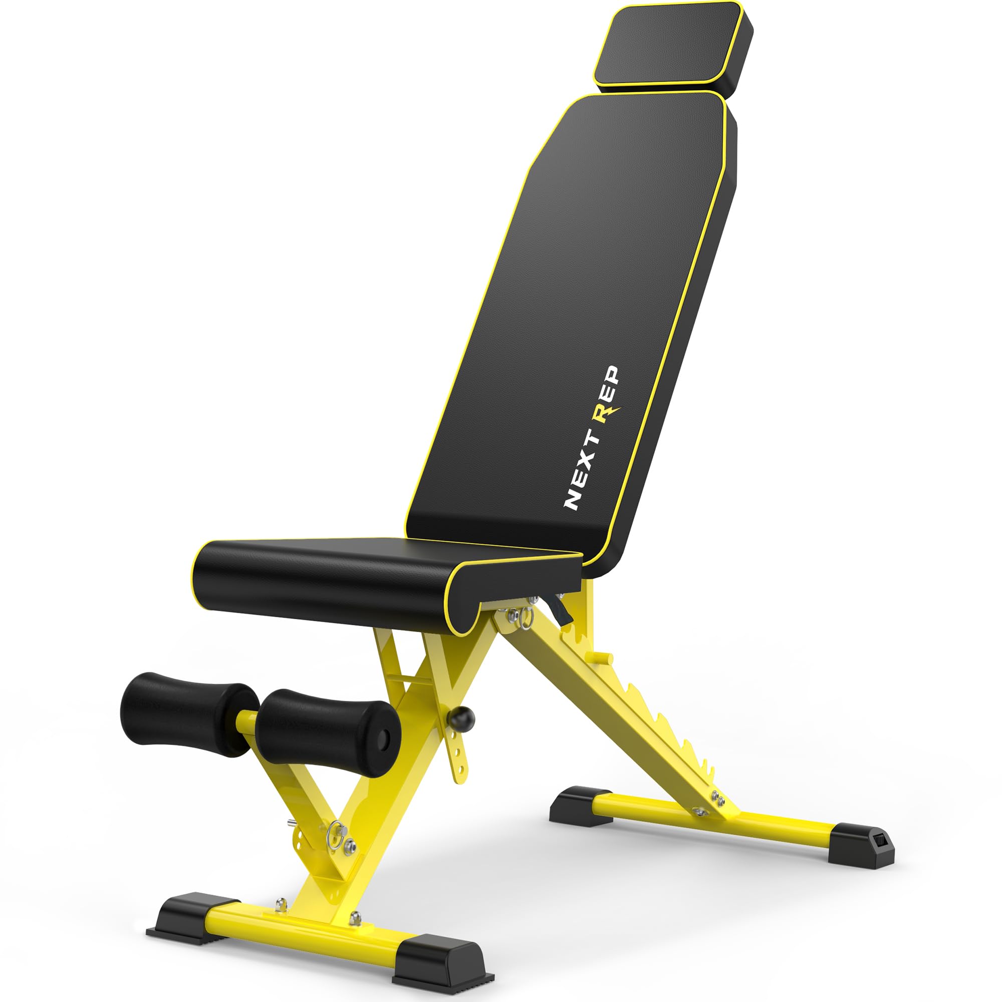 Adjustable Weight Bench 1000LB Capacity - Fast Folding Home Gym Workout Bench for Strength Training | Incline/Decline/Flat Utility Bench Press for Full Body Exercise | Compact Upright Storage | Ideal for Home Gym, Garage Workouts & Personal Training (Yellow)