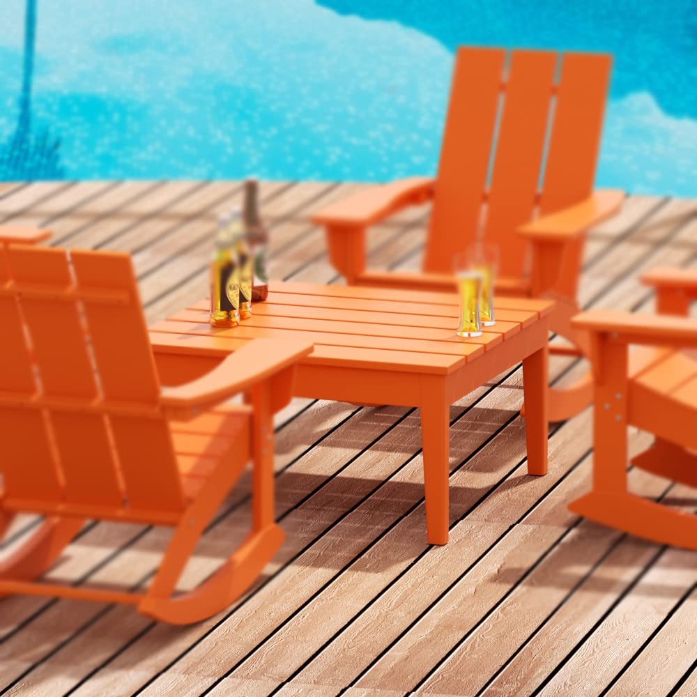 WestinTrends 32 Inch All-Weather Poly Lumber Outdoor Coffee Table - Square Adirondack Patio Table in Orange - Perfect for Poolside, Deck, Garden & Backyard Relaxation