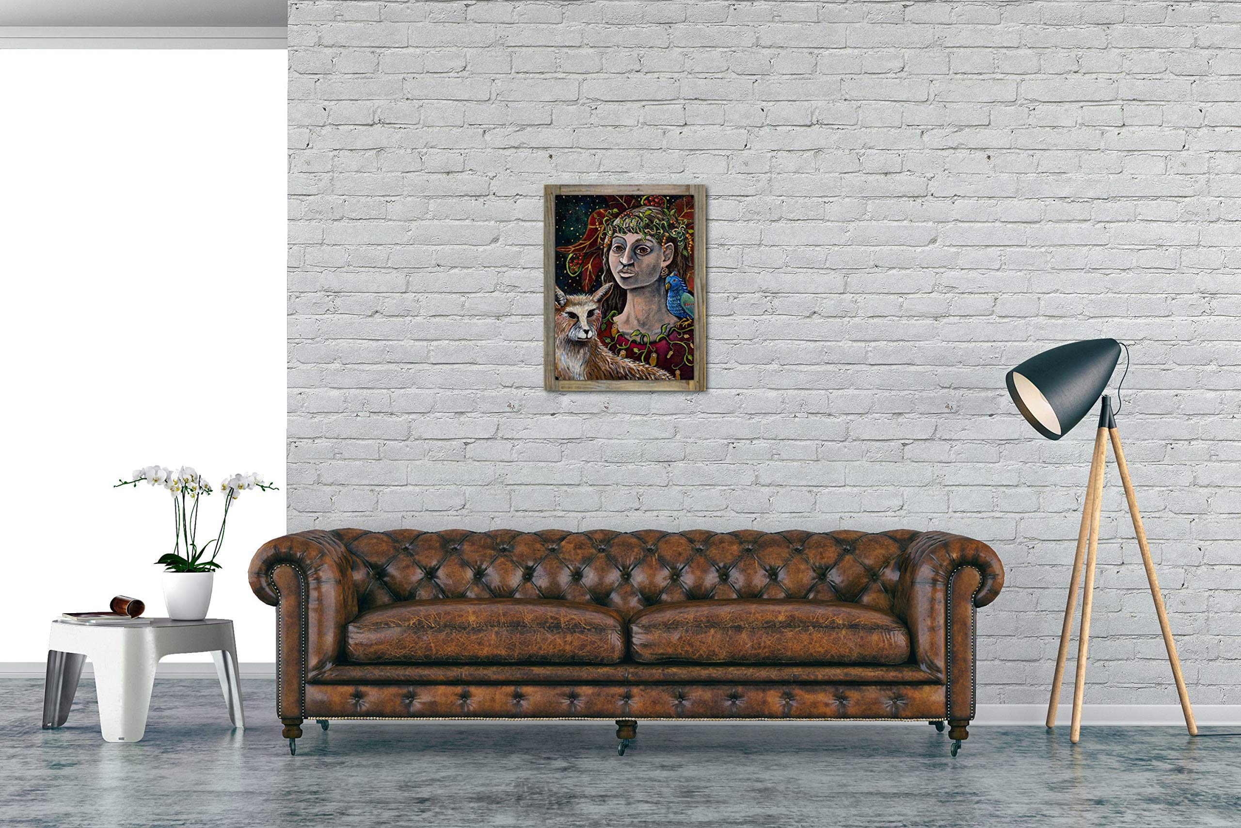 Vibrant Fox Goddess Portrait Metal Print on Reclaimed Barn Wood - 17x23 Inch Folk Art Wall Decor by Libby Hoagland | Perfect for Bohemian Home, Office & Gallery Aesthetic