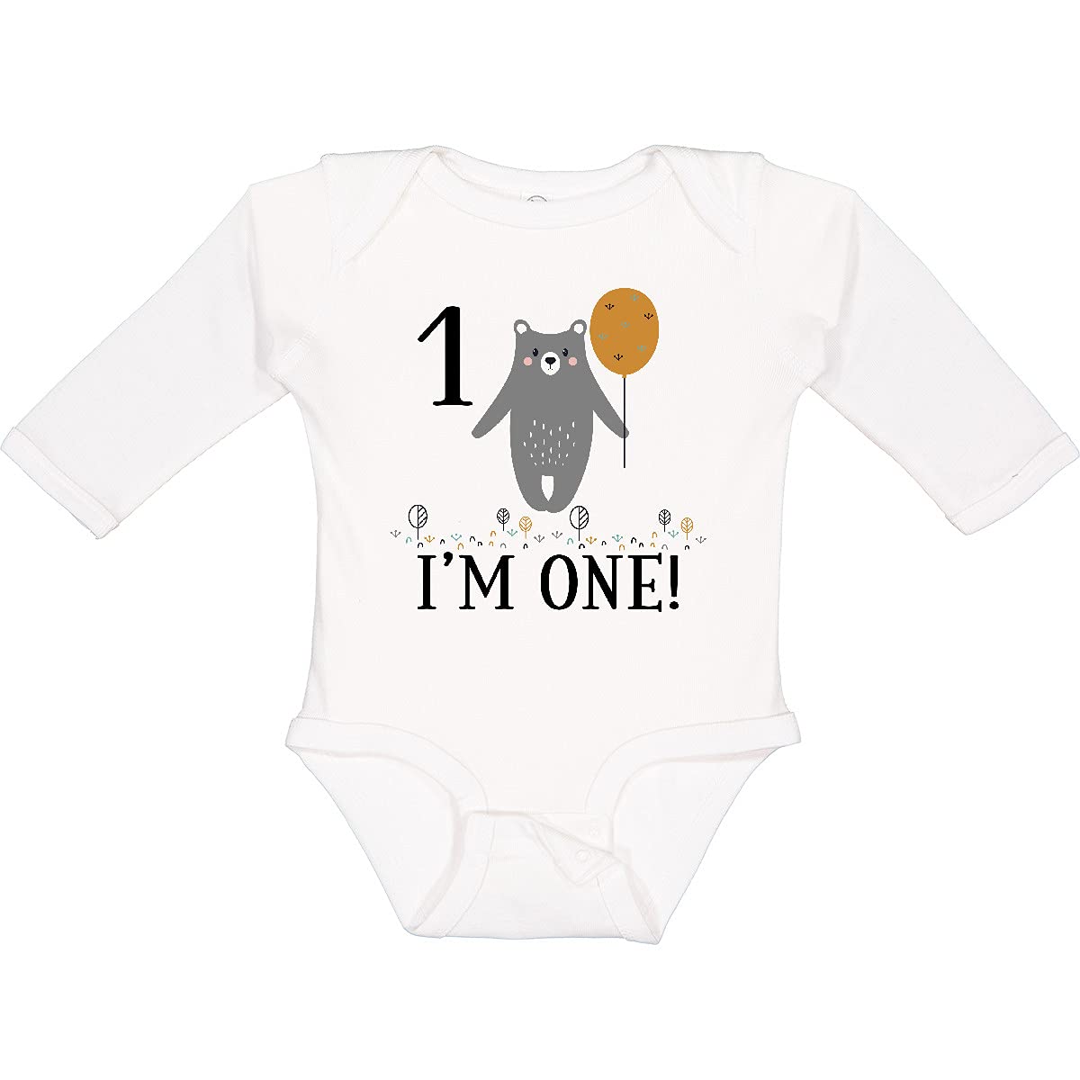 Inktastic 1st Birthday Woodland Bear Baby Bodysuit - Cute 1 Year Old Long Sleeve Creeper for Boys & Girls - Perfect for Birthday Photos, Parties & Special Occasions
