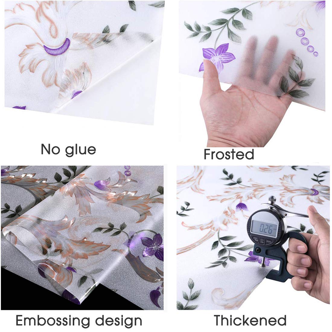 Frosted Iris Flower Static Cling Window Film - Non-Adhesive Privacy Decoration for Doors & Windows - UV Protection & Heat Control - 23.5x118 Inch - Perfect for Bathrooms, Bedrooms, and Office Spaces