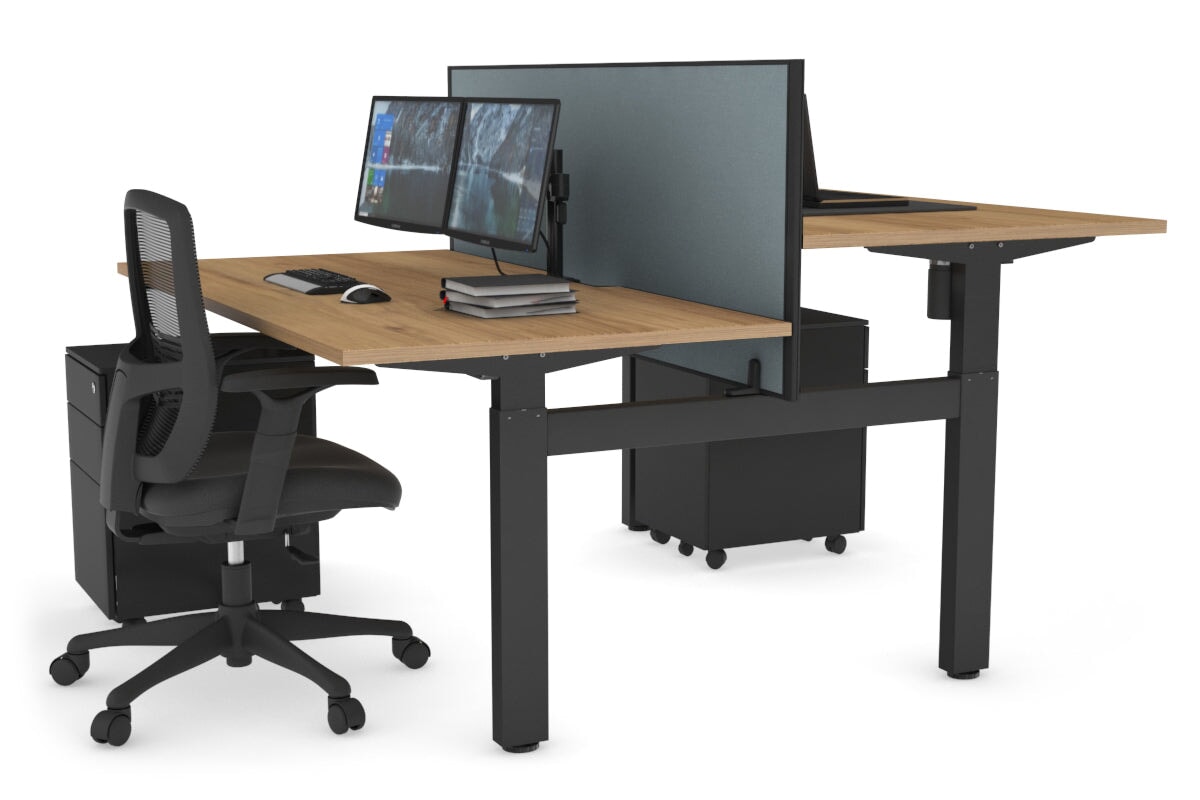 Adjustable Height 2-Person H Bench Workstation with Black Frame - 1600L x 800W with Cable Management | Perfect for Office, Home Workspace & Collaborative Environments