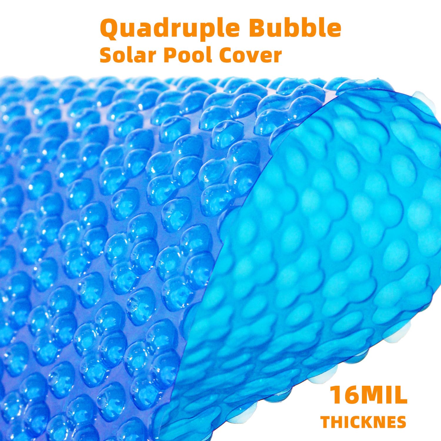 16mil 400μm Blue Quadruple Bubble Solar Pool Cover - 14x28FT Rectangle, PVC Edge & Aluminum Buckles for In-Ground/Above-Ground Pools | Sun-Powered Heating for Hot Tubs & Swimming Pools | Durable, Energy-Efficient Winter Protection