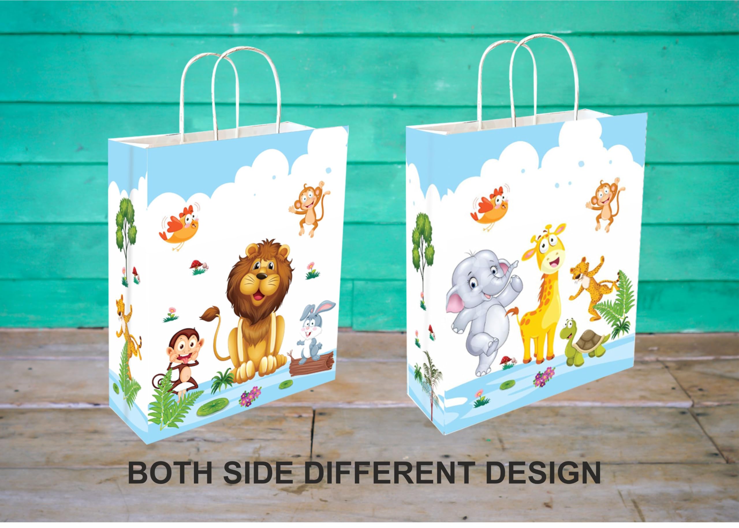 Premium 12-Pack Jungle Safari Animal Print Gift Bags - 90 GSM White Paper Party Favor Bags (11.4x9.4x4.7 Inches) for Birthday Party Favors, Kids Celebration & Special Occasion Gifts - Perfect for Baby Showers, Classroom Rewards and Holiday Treat Bags