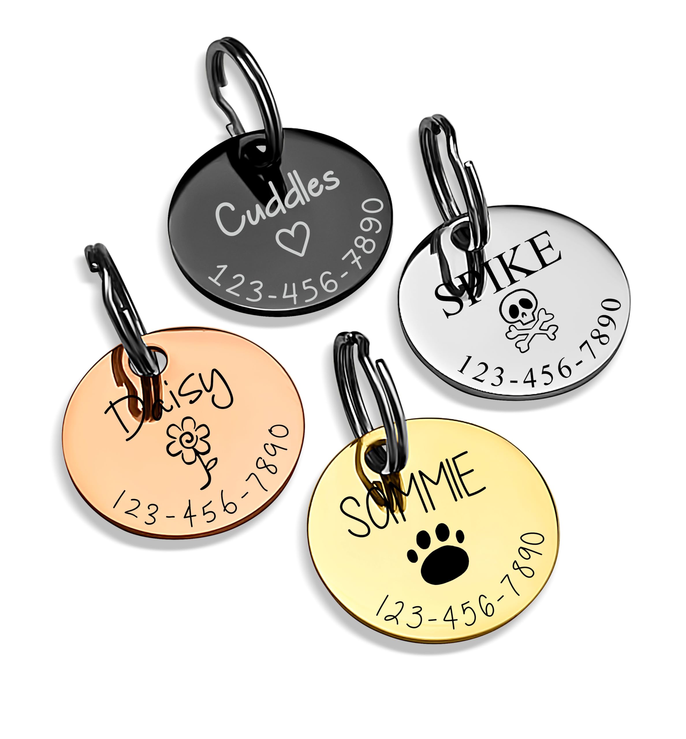 Personalized Engraved Dog & Cat ID Tags - Stainless Steel Pet Collar Tags in Silver, Black, Rose Gold & Gold - Perfect for Pet Safety & Identification