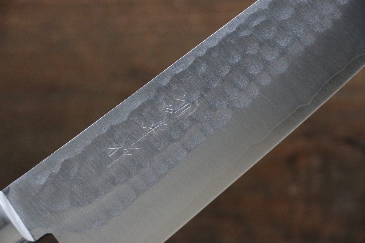 Premium Kunihira Tanzo VG1 Hammered Santoku Knife 170mm - Japanese Chef Knife with Mahogany Handle - Perfect for Slicing, Dicing & Chopping Vegetables, Meat & Fish