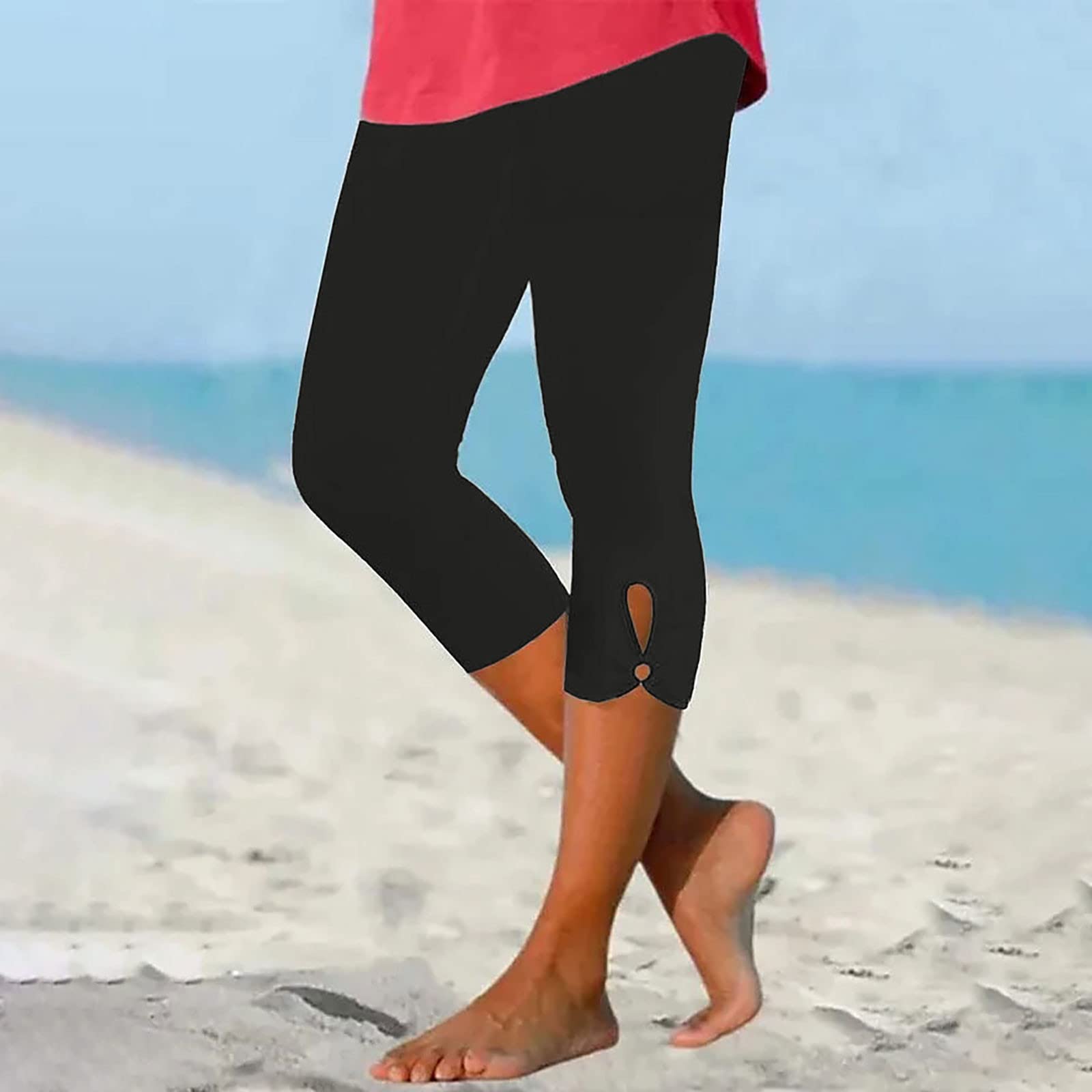 **Women's Red Capri Jeggings - Stretchy Cropped Leggings, Knee-Length & Plus Size (XX-Large) | Comfortable Workout Pants for Yoga, Running & Casual Wear**