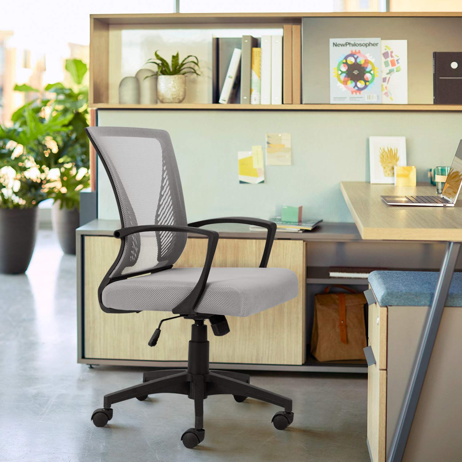 VICTONE Ergonomic Mesh Office Chair with Lumbar Support - Mid Back Swivel Task Chair for Home Office, Computer Desk - Adjustable Height & Breathable Mesh (Gray) - Perfect for Long Hours of Work & Gaming