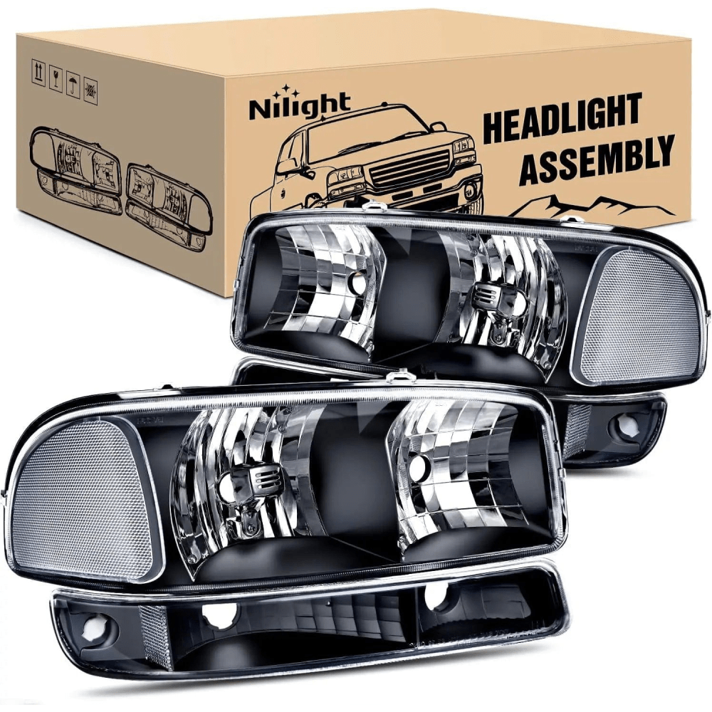 2000-2006 GMC Sierra Yukon Headlight Assembly - Black Housing with Clear Lens - Replacement for GMC Trucks & SUVs - Perfect for Night Driving & Off-Road Adventures