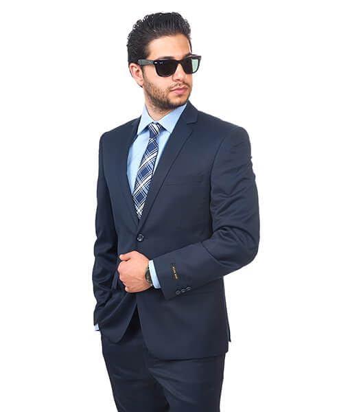AZAR MAN Slim Fit Men's Suit - 2 Button Navy Blue Notch Lapel with Flat Front Pants | Business Formal Attire for Weddings, Office & Special Occasions