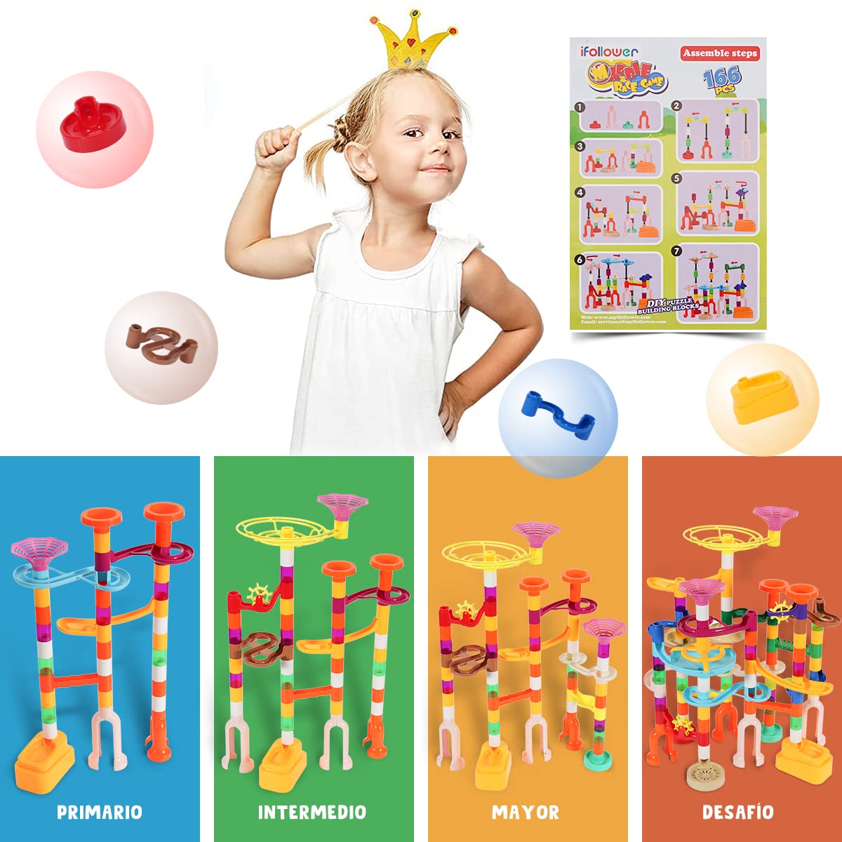 166 PCS Marble Run Building Set - STEM Educational Toys for Kids Ages 3-12 with Glow in The Dark Marbles, Colorful Race Track Construction Kit - Perfect for Birthday Gifts, Indoor Play & Learning Activities