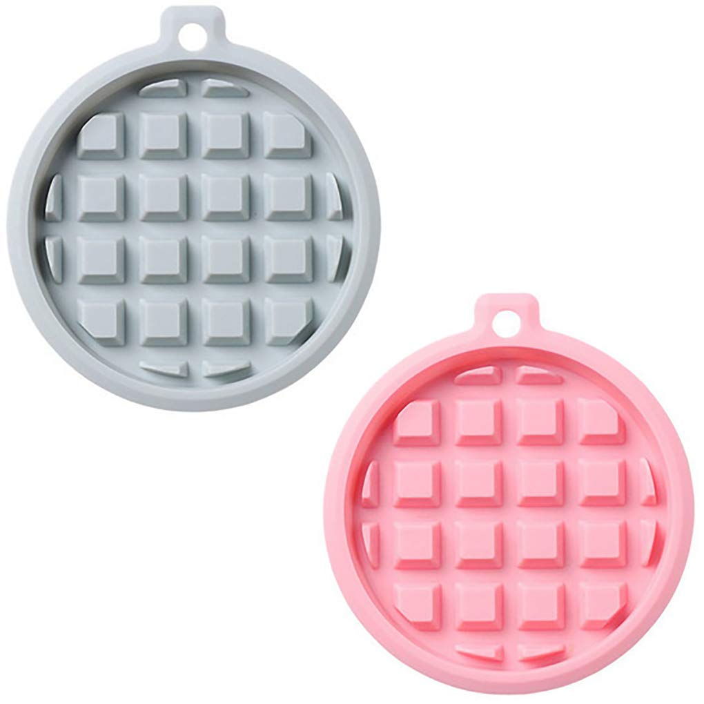 2-Pack Silicone Waffle Molds - Non-Stick Baking Molds for Waffles, Muffins, Cakes, Chocolate, Candy & Soap Making - Round 3.8x3.8x0.4 Inch (Blue & Pink) - Perfect for Home Baking, DIY Desserts & Craft Projects