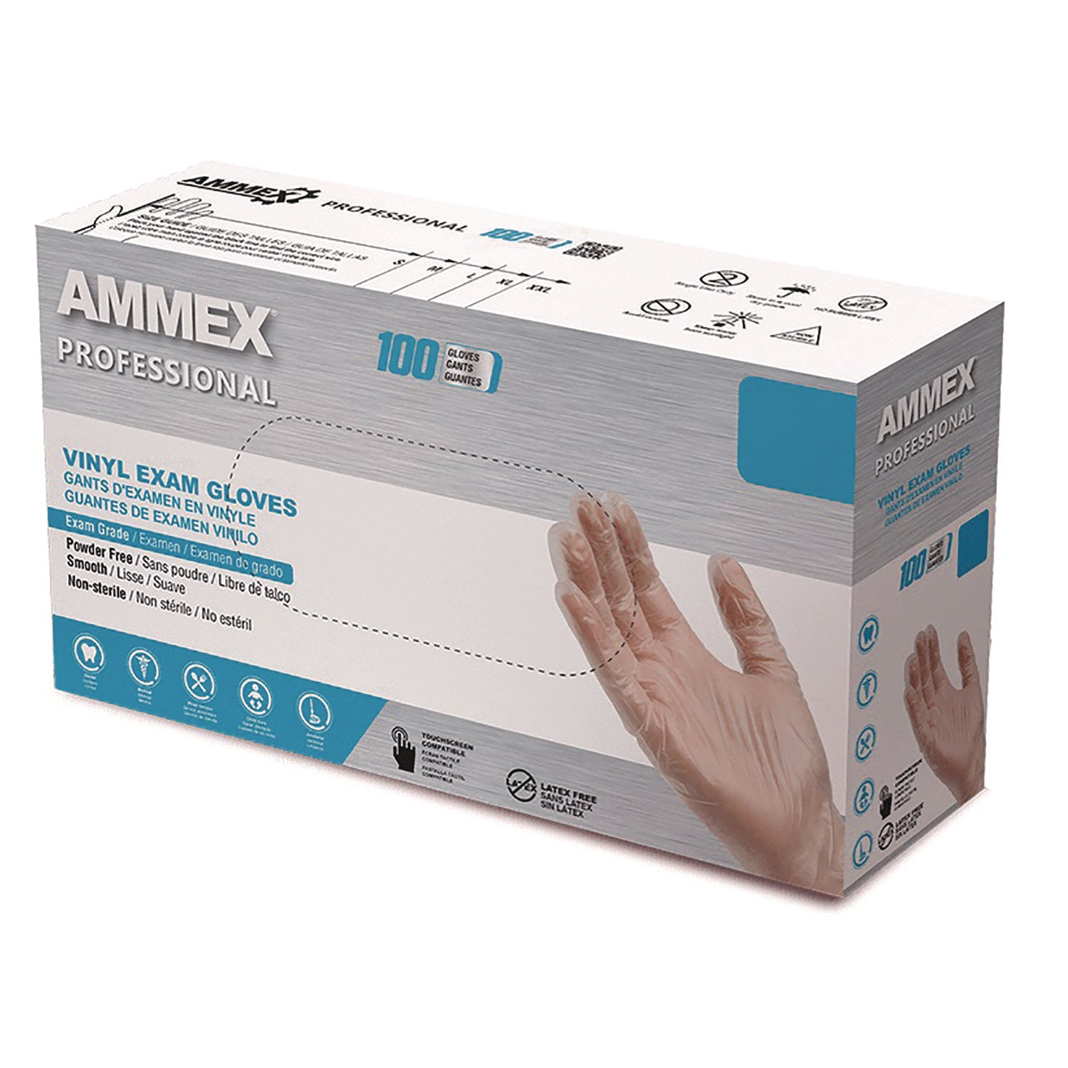 AMMEX® Professional Vinyl Exam Gloves - Powder Free, X-Large, Clear, 100 Count per Box - Ideal for Medical Exams, Food Handling & Cleaning Protection
