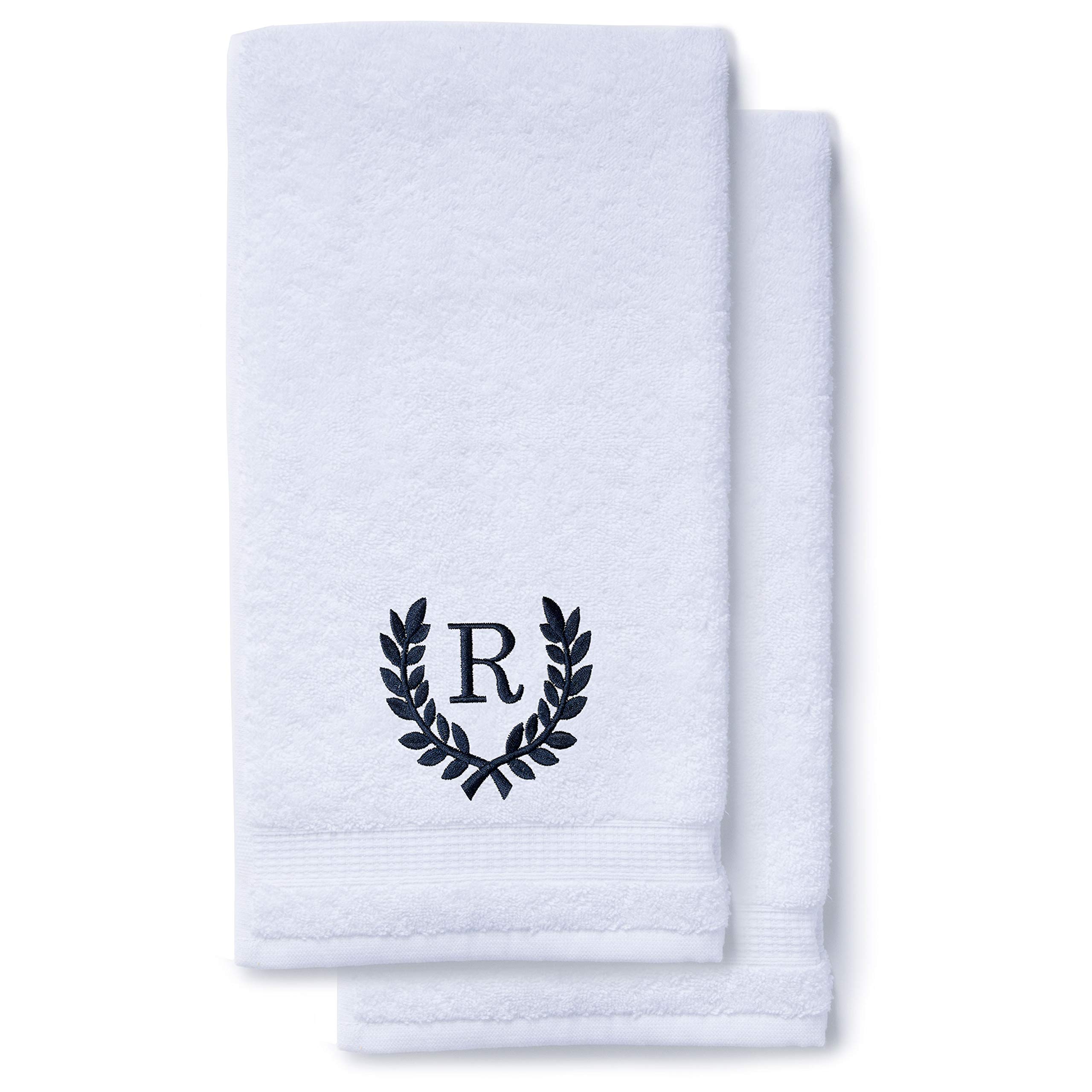 Personalized Monogrammed Hand Towels Set of 2 - Luxury Turkish Cotton 16x30 Inch for Bathroom, Kitchen & Spa | Custom Wedding Bridal Gift with Roman Font | Decorative Oversized Towels for Home, Makeup & Guest Bath Essentials