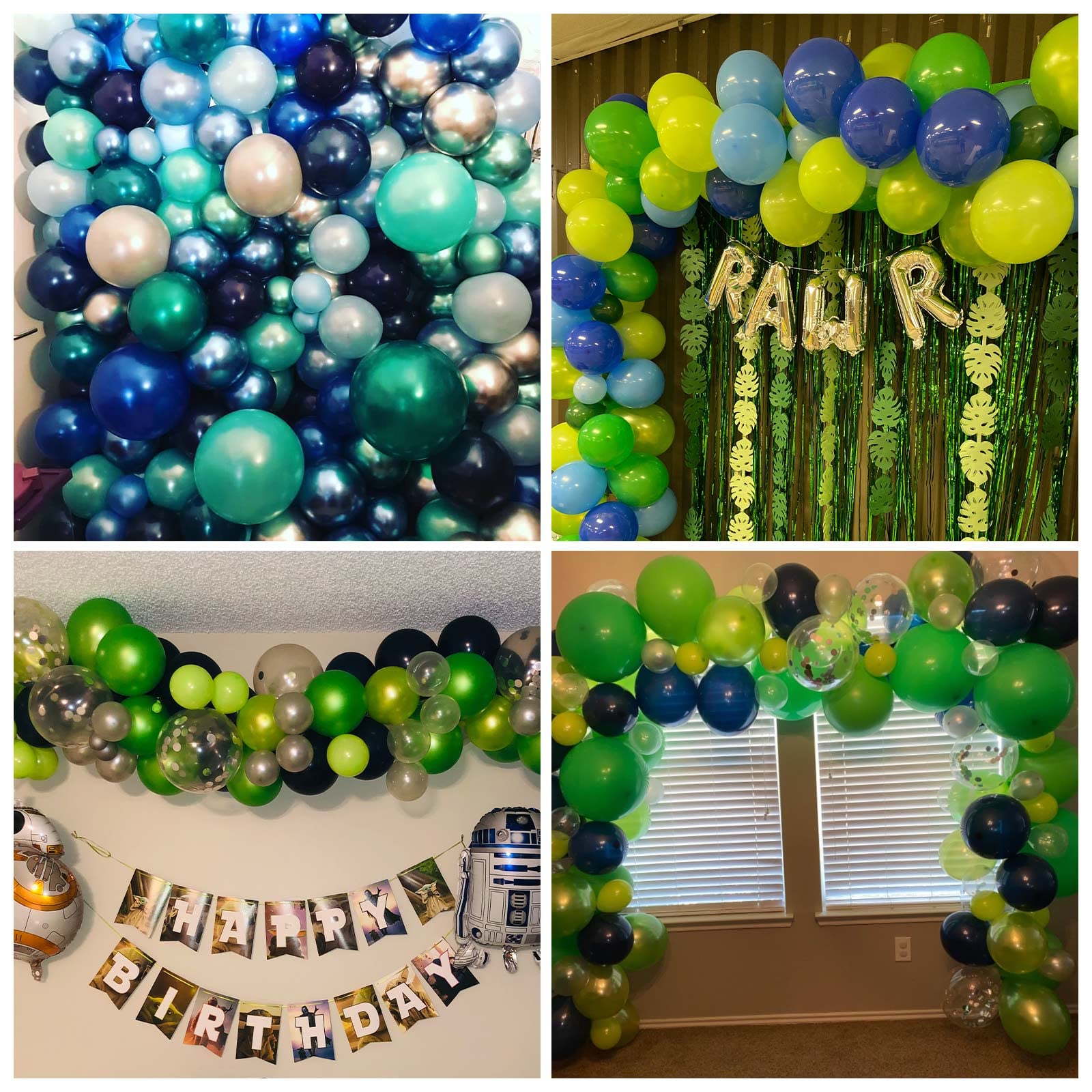 Navy Blue & Dark Green Balloon Garland Arch Kit with Metallic Chrome Balloons - Double Layer Balloon Decor for Birthday Parties, Baby Showers & Wedding Decorations
