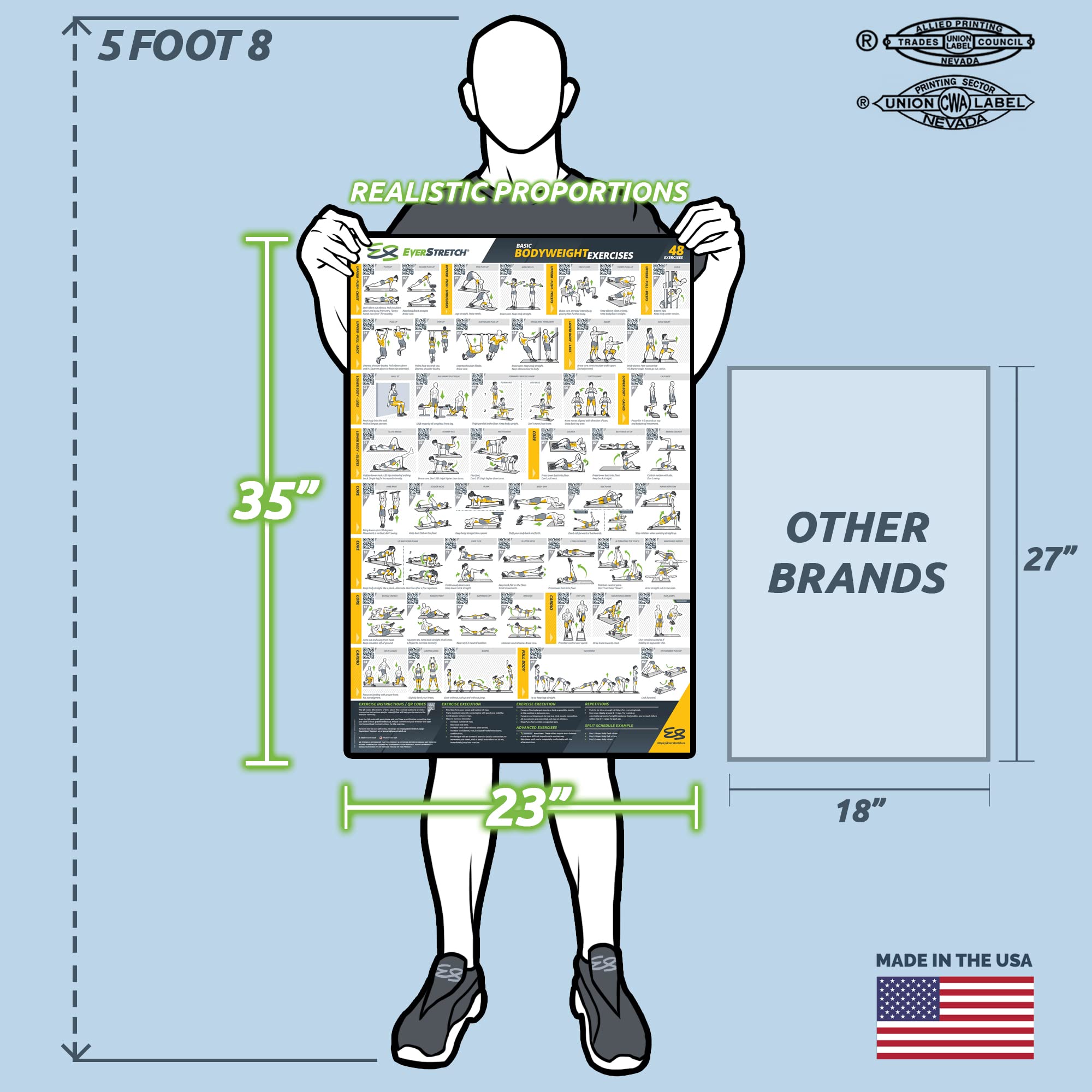 EverStretch Bodyweight Workout Poster for Home Gym - 23
