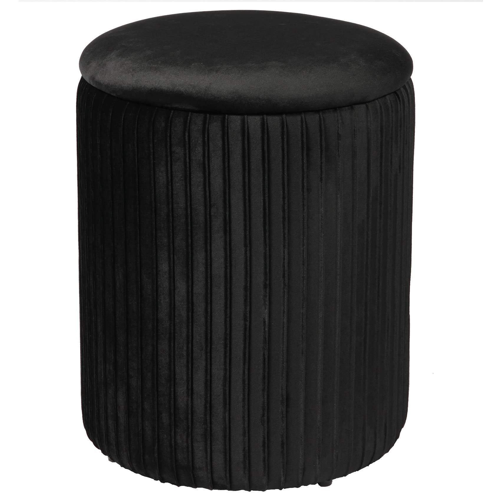 Velvet Round Storage Ottoman with Lid - Black Foot Rest Stool, Modern Padded Seat for Living Room & Bedroom, 15.3
