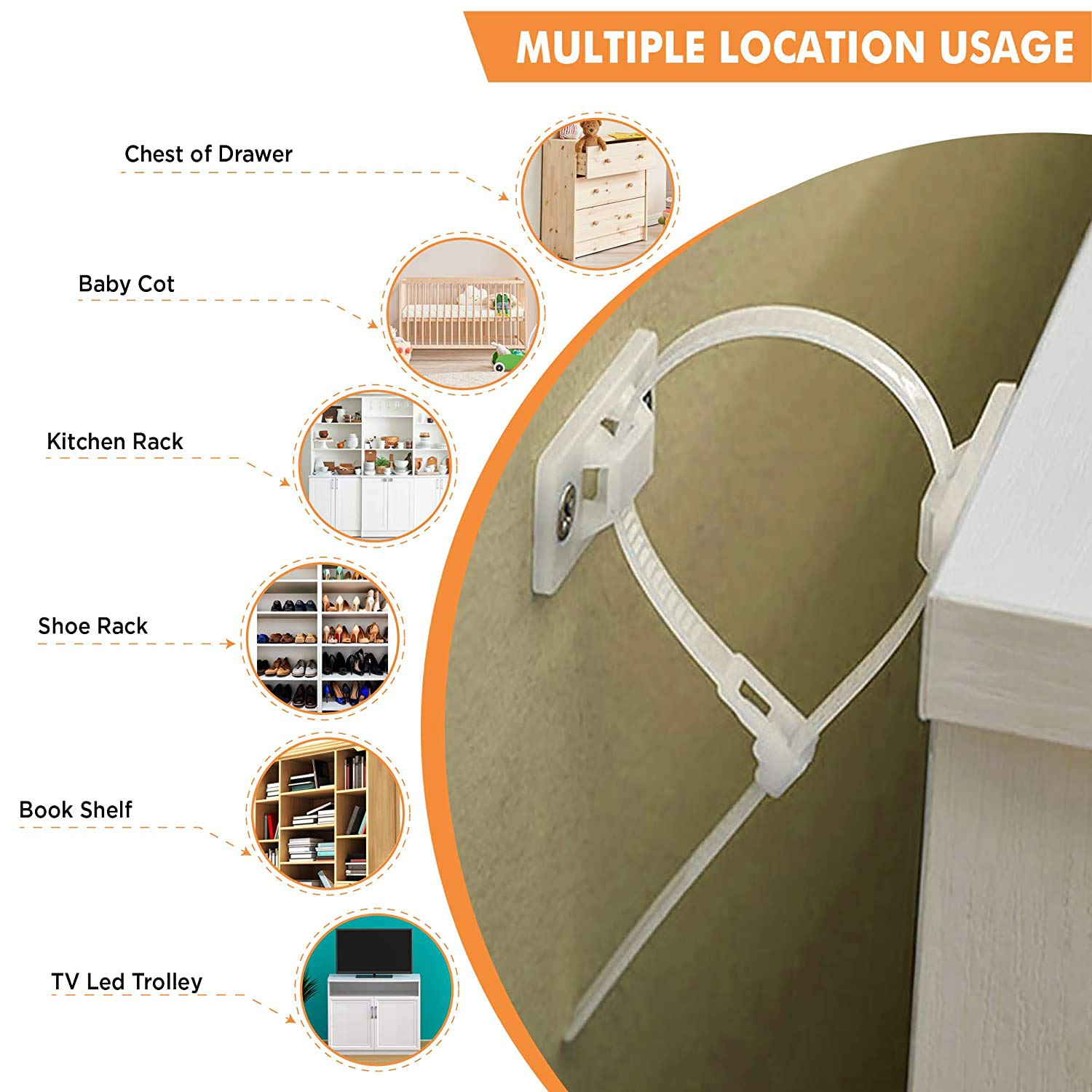 KareKlub 6-Pack Furniture Anti-Tip Straps & Anchors - Heavy Duty Safety Kit for Dressers, Bookcases, Shelves - Child, Pet & Baby Proofing - Earthquake Resistant for Home & Office Use